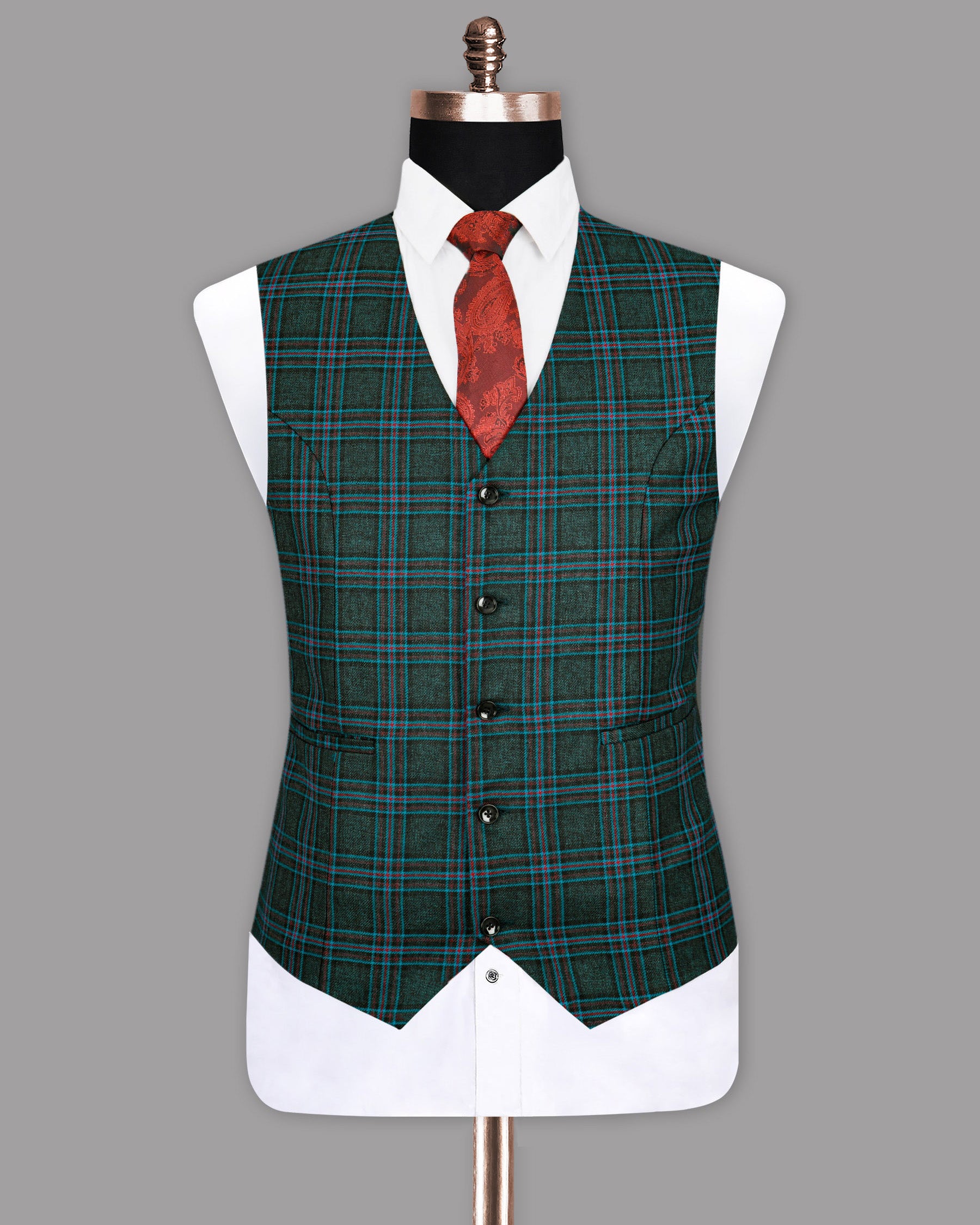 Tiber Green Multicolor Twill Wool rich Waistcoat V1134-54, V1134-56, V1134-48, V1134-52, V1134-36, V1134-38, V1134-40, V1134-42, V1134-44, V1134-46, V1134-58, V1134-60, V1134-50