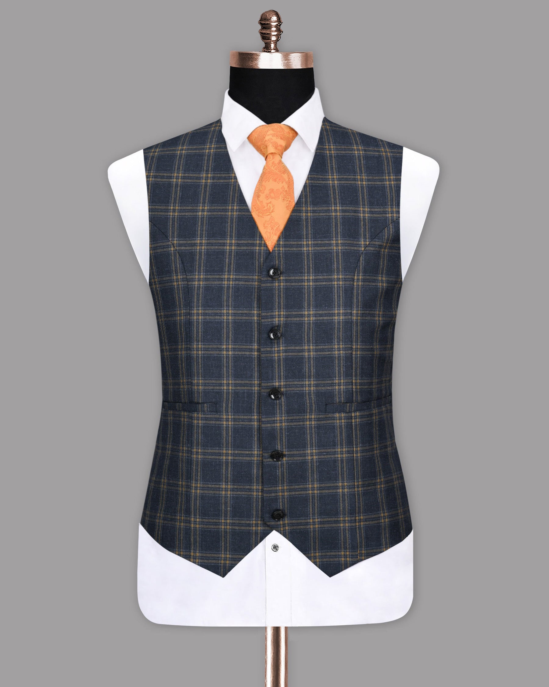 Martinique Blue with Driftwood Brown Windowpane Waistcoat V1136-36, V1136-44, V1136-46, V1136-52, V1136-58, V1136-60, V1136-50, V1136-38, V1136-42, V1136-54, V1136-56, V1136-48, V1136-40