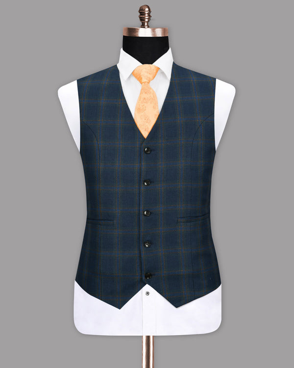 Roman Coffee with Astronaut Blue Wool Rich Windowpane Waistcoat V1138-38, V1138-42, V1138-46, V1138-50, V1138-58, V1138-36, V1138-44, V1138-48, V1138-52, V1138-54, V1138-40, V1138-60, V1138-56