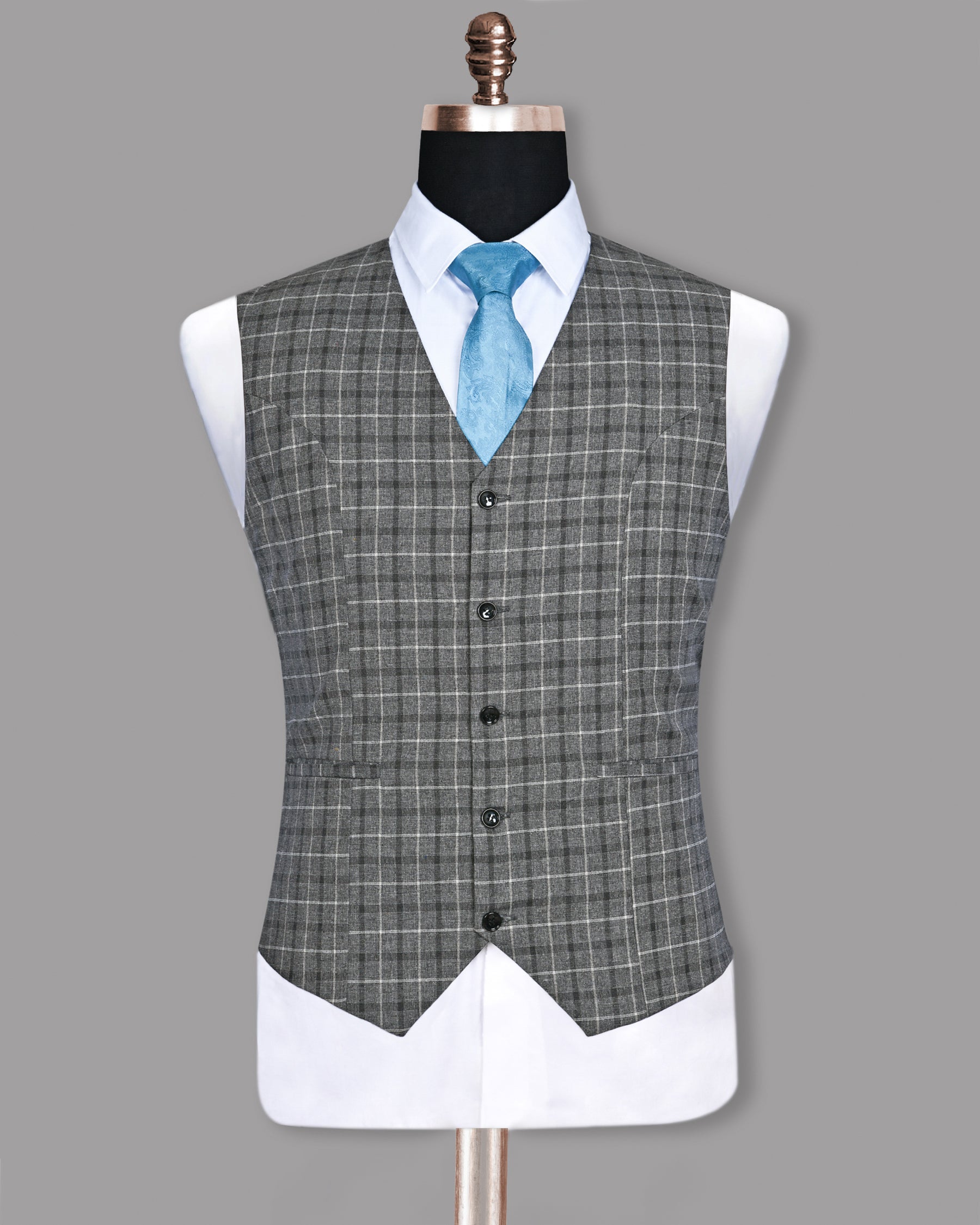 Slate Grey Textured and Plaid Wool Blend Waistcoat V113-40, V113-42, V113-44, V113-56, V113-60, V113-36, V113-52, V113-58, V113-38, V113-46, V113-48, V113-50, V113-54