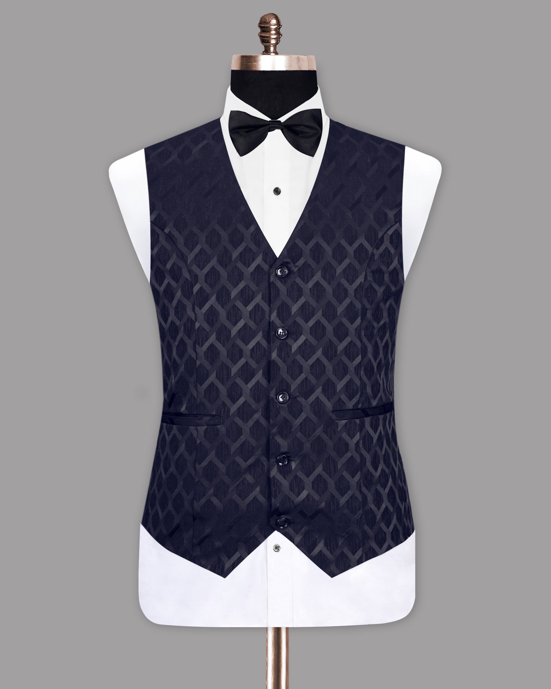 Midnight Express Blue Jacquard Patterned Designer Waistcoat V1150-42, V1150-44, V1150-52, V1150-54, V1150-36, V1150-38, V1150-40, V1150-46, V1150-48, V1150-50, V1150-56, V1150-58, V1150-60