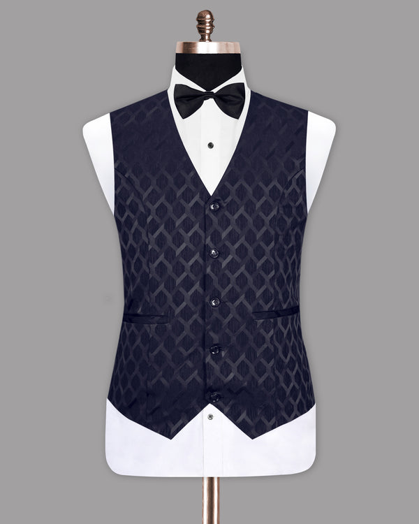 Midnight Express Blue Jacquard Patterned Designer Waistcoat V1150-42, V1150-44, V1150-52, V1150-54, V1150-36, V1150-38, V1150-40, V1150-46, V1150-48, V1150-50, V1150-56, V1150-58, V1150-60