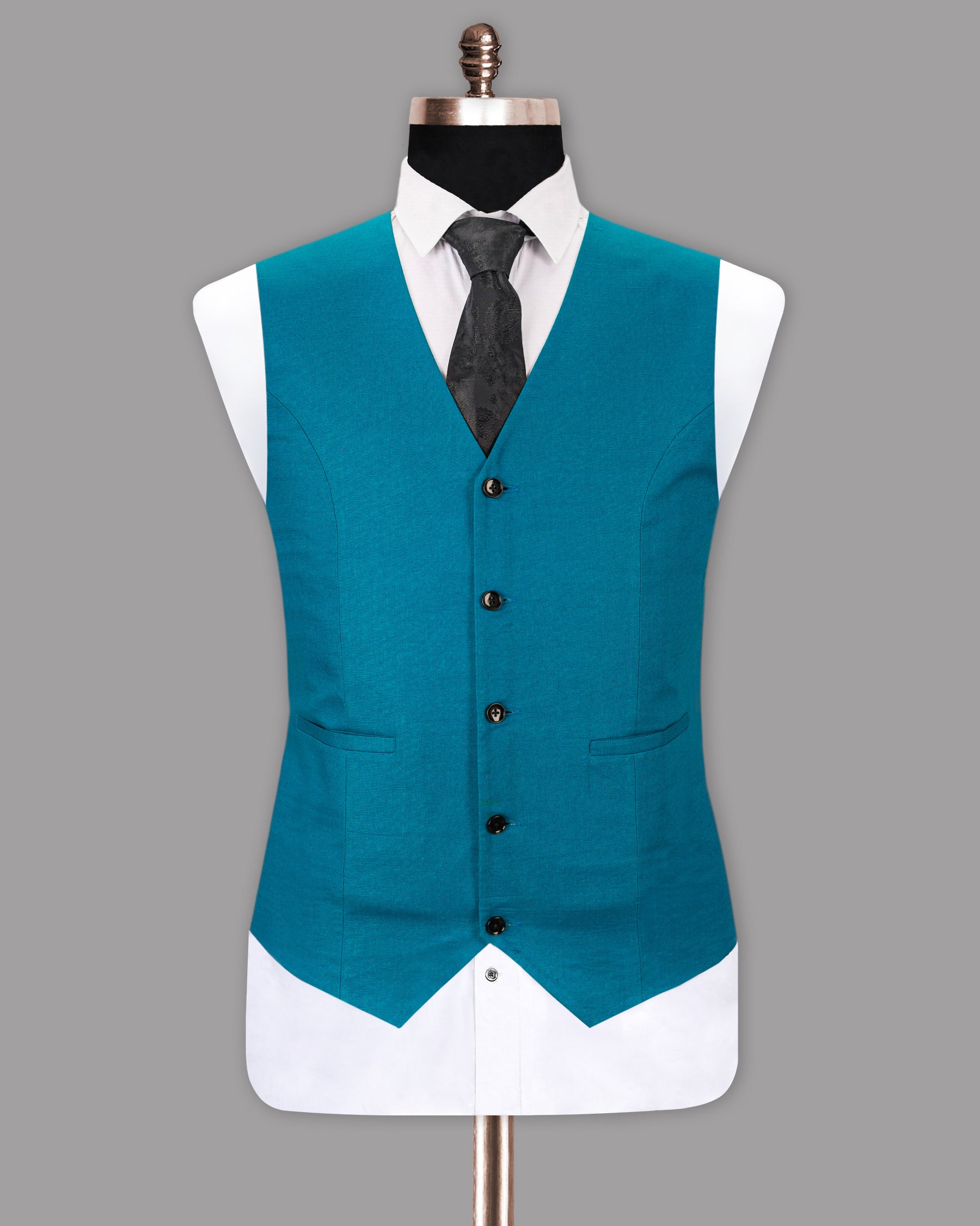 Bahama Blue Luxurious Linen Waistcoat V1186-38, V1186-40, V1186-46, V1186-48, V1186-60, V1186-36, V1186-50, V1186-56, V1186-58, V1186-42, V1186-44, V1186-52, V1186-54