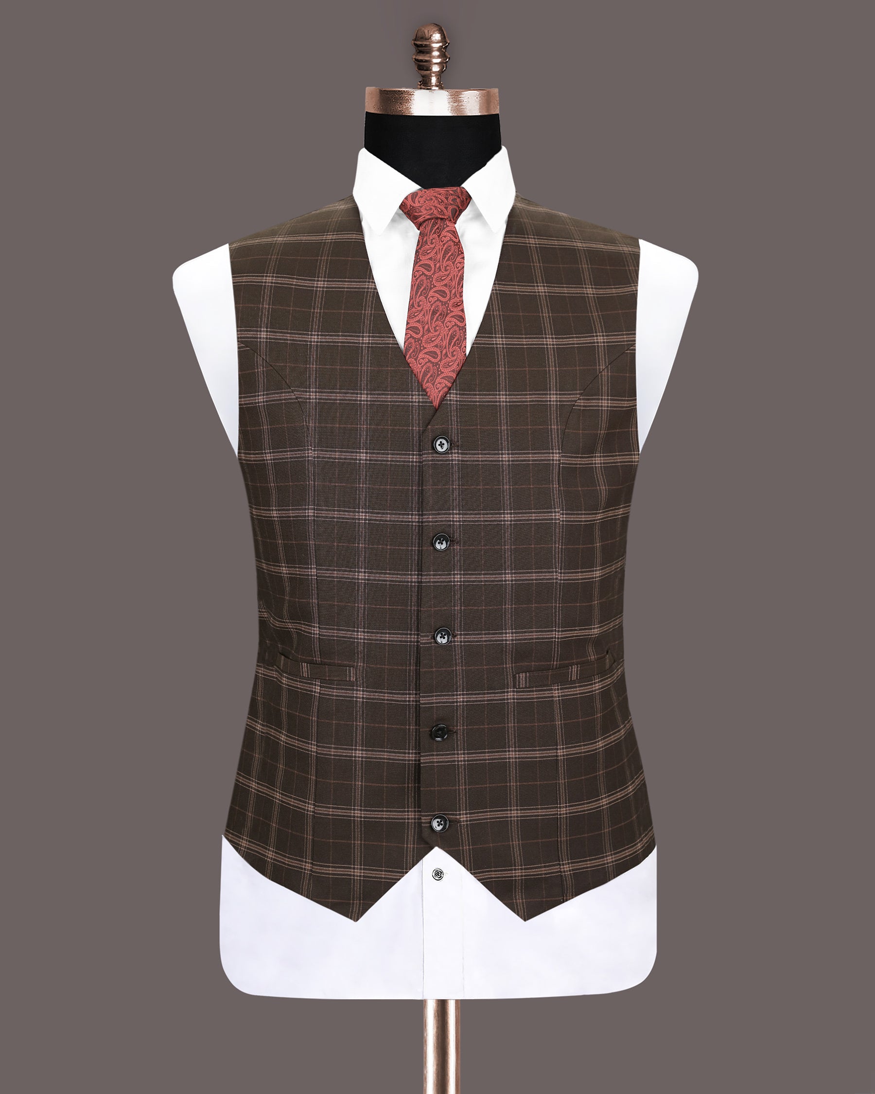 English Walnut Plaid Wool Rich Waistcoat V1195-50, V1195-38, V1195-36, V1195-40, V1195-48, V1195-52, V1195-46, V1195-54, V1195-60, V1195-42, V1195-44, V1195-56, V1195-58