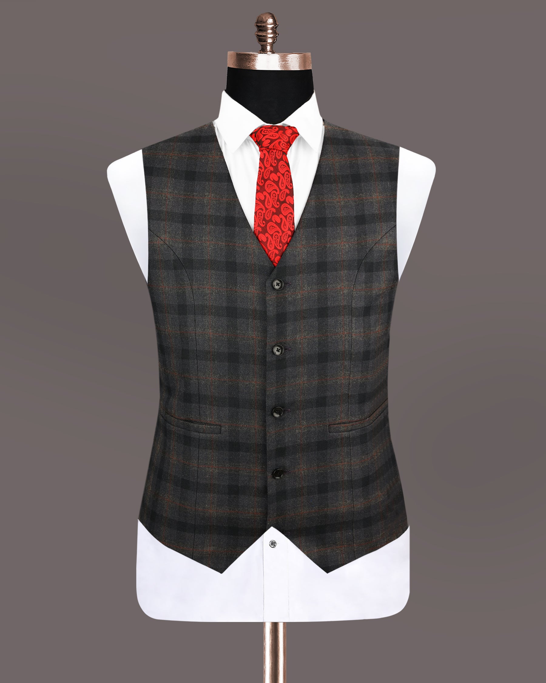 Bunker Black Wool Rich Subtle Plaid Waistcoat V1204-36, V1204-38, V1204-40, V1204-42, V1204-44, V1204-46, V1204-48, V1204-50, V1204-54, V1204-52, V1204-56, V1204-58, V1204-60