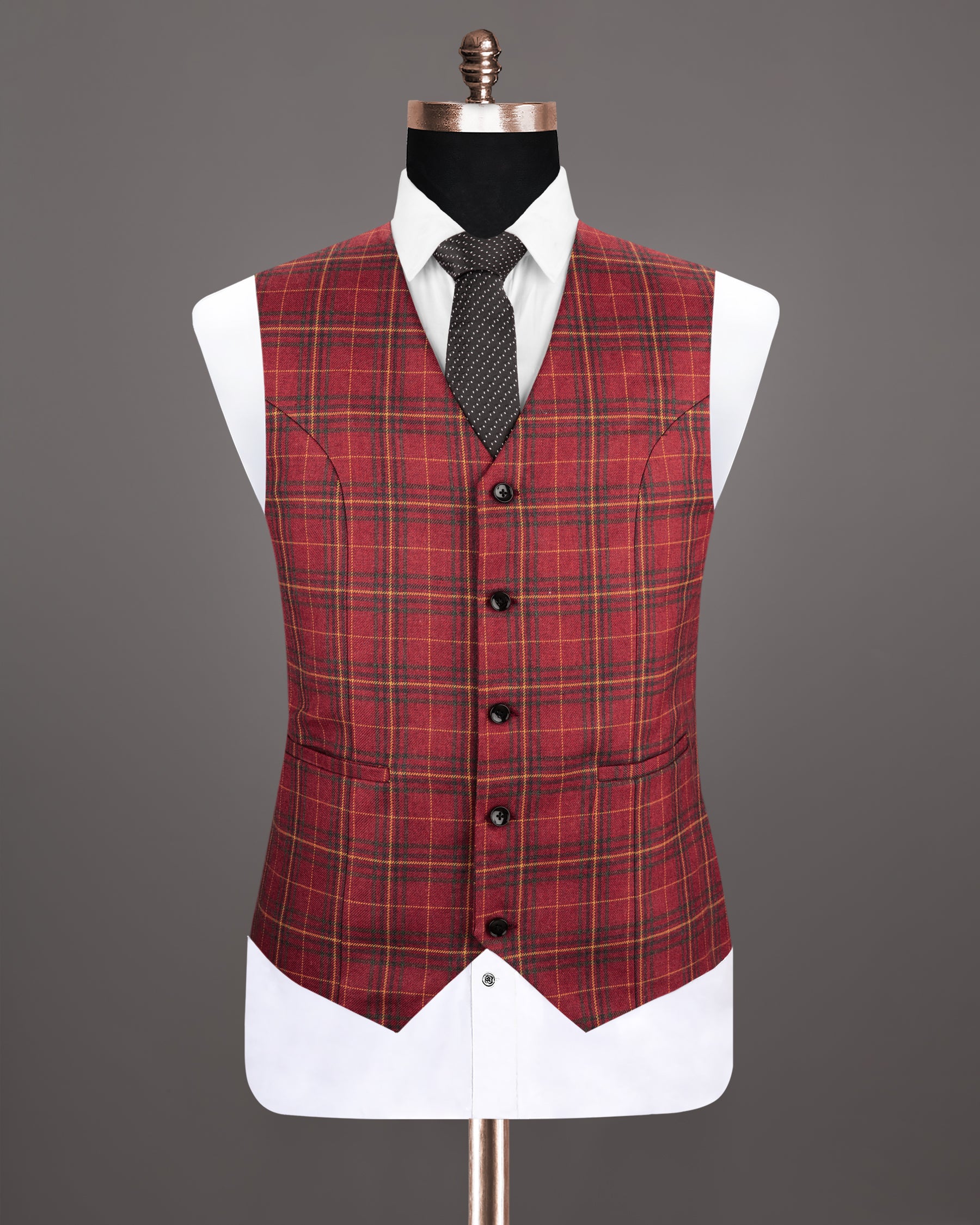 Stiletto Red Plaid Wool Rich Waistcoat V1208-56, V1208-60, V1208-50, V1208-58, V1208-36, V1208-38, V1208-40, V1208-42, V1208-44, V1208-46, V1208-48, V1208-54, V1208-52