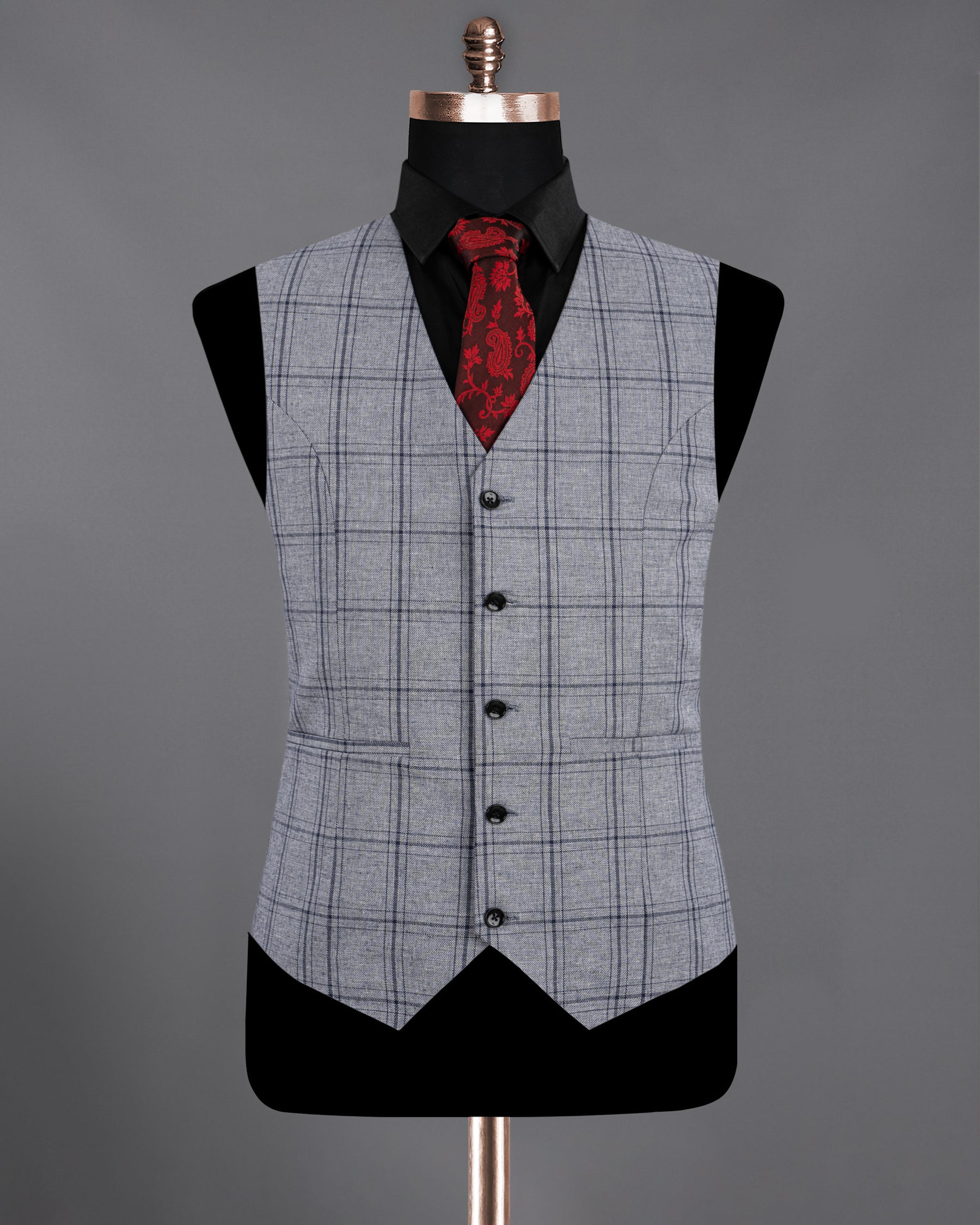 Gallery Gray Windowpane Premium Cotton Waistcoat V1221-38, V1221-40, V1221-46, V1221-48, V1221-56, V1221-58, V1221-60, V1221-36, V1221-42, V1221-44, V1221-50, V1221-52, V1221-54