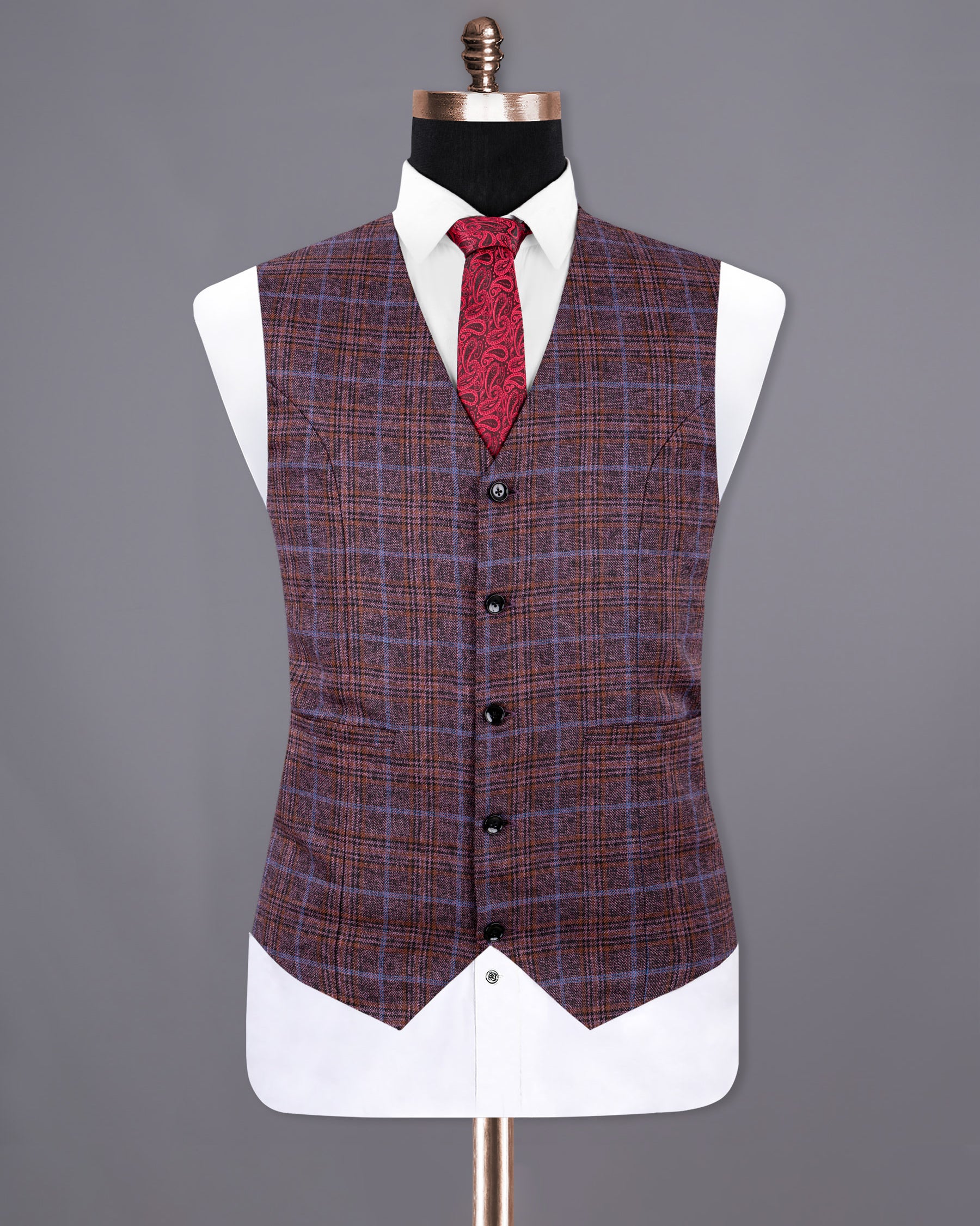 Old Copper Colorful Plaid Wool Rich Waistcoat V1235-58, V1235-60, V1235-36, V1235-38, V1235-40, V1235-42, V1235-44, V1235-46, V1235-48, V1235-50, V1235-52, V1235-54, V1235-56