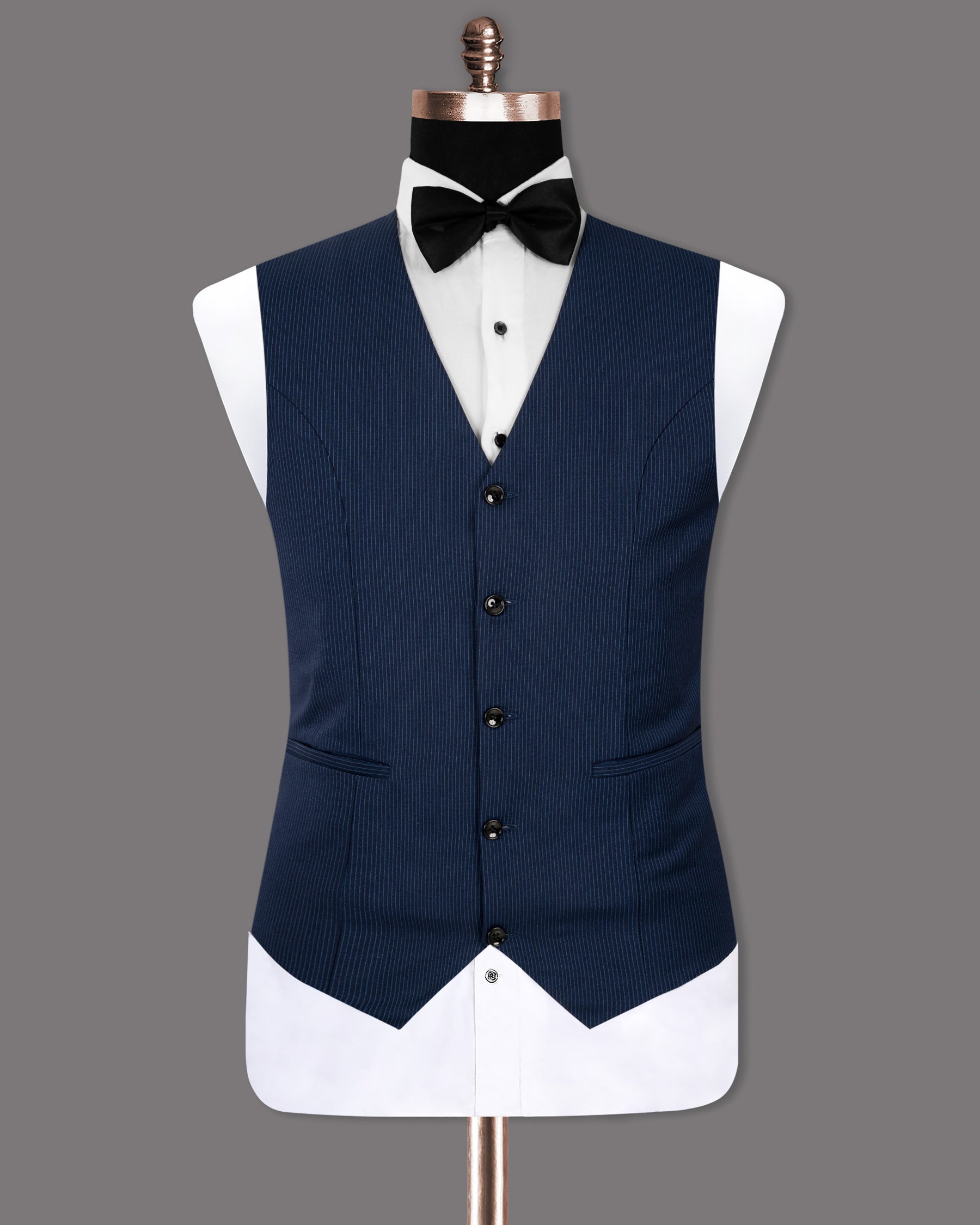 Midnight and Chambray blue Striped Woolrich Waistcoat V1272-38, V1272-42, V1272-44, V1272-48, V1272-50, V1272-54, V1272-56, V1272-58, V1272-60, V1272-36, V1272-40, V1272-46, V1272-52