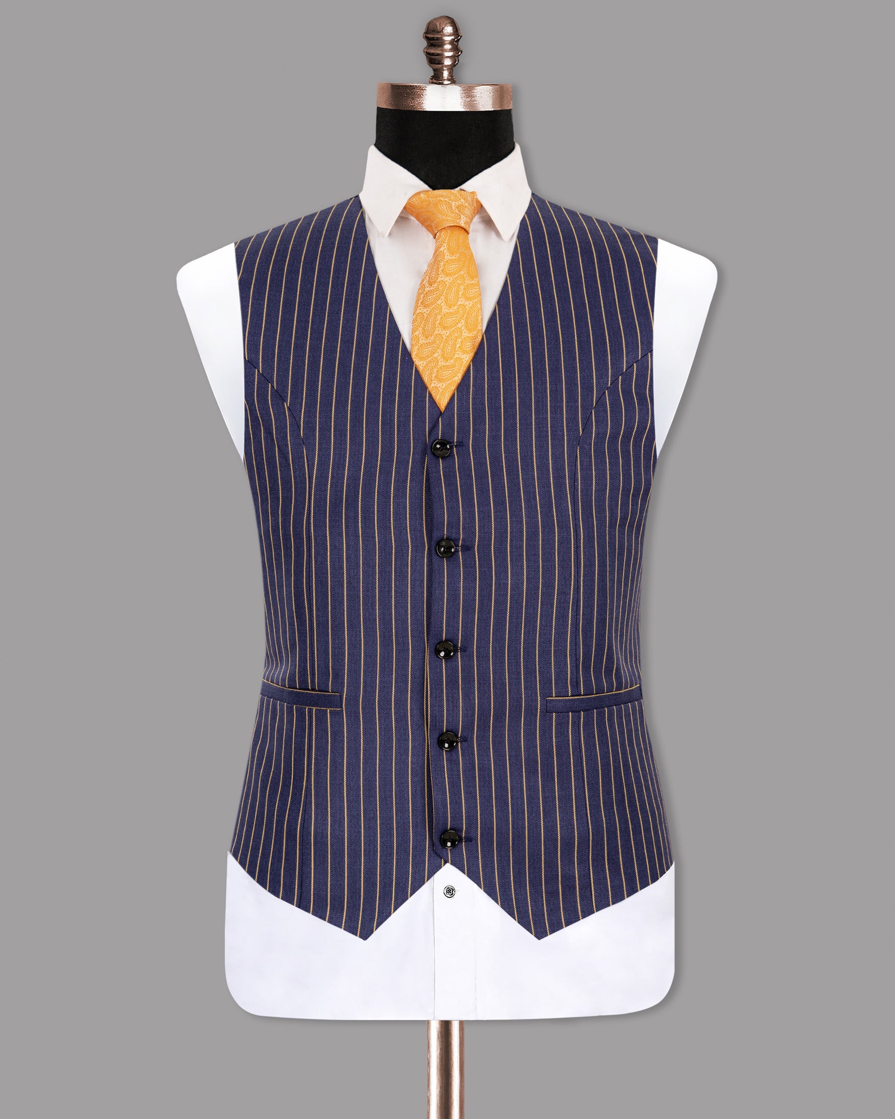 Gulf Blue Striped Premium Cotton Waistcoat V1284-36, V1284-38, V1284-40, V1284-42, V1284-44, V1284-46, V1284-48, V1284-50, V1284-52, V1284-54, V1284-56, V1284-58, V1284-60