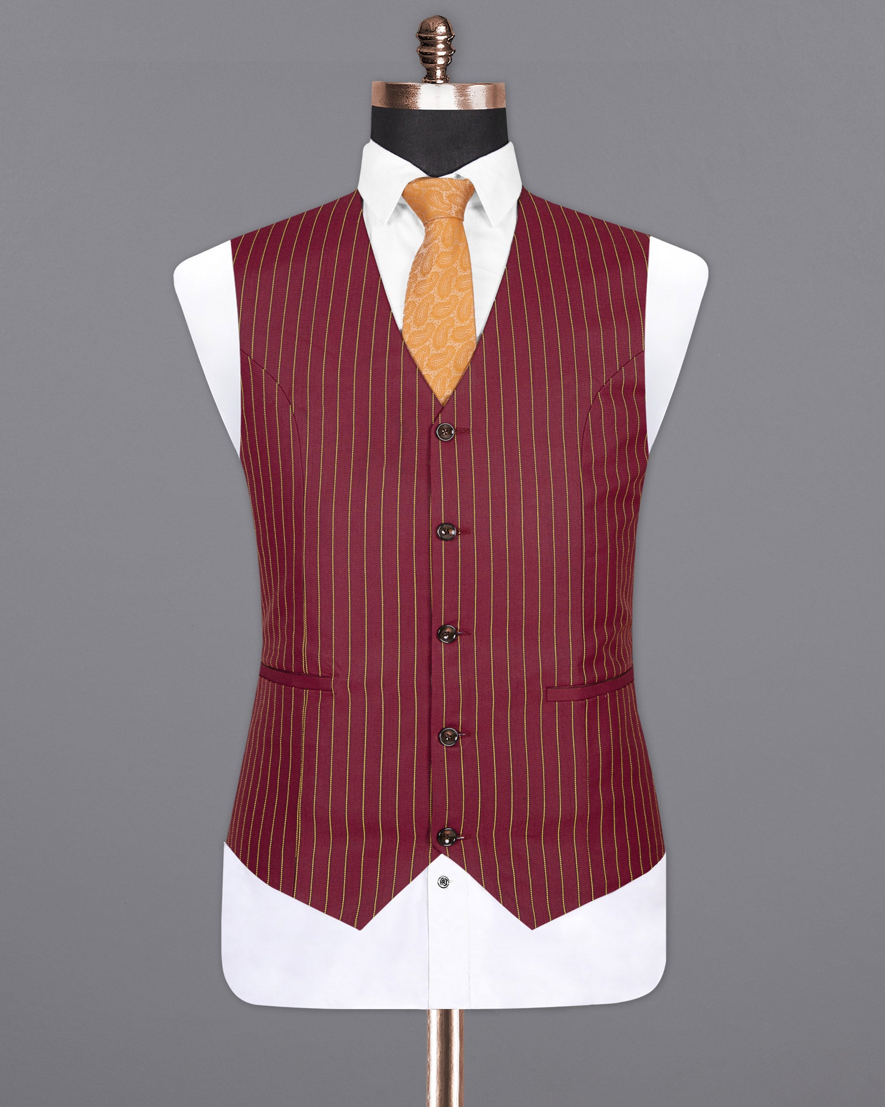 Tosca Red with Cream Can Yellow Striped Woolrich Waistcoat V1290-36, V1290-38, V1290-40, V1290-42, V1290-52, V1290-54, V1290-44, V1290-46, V1290-48, V1290-50, V1290-56, V1290-58, V1290-60