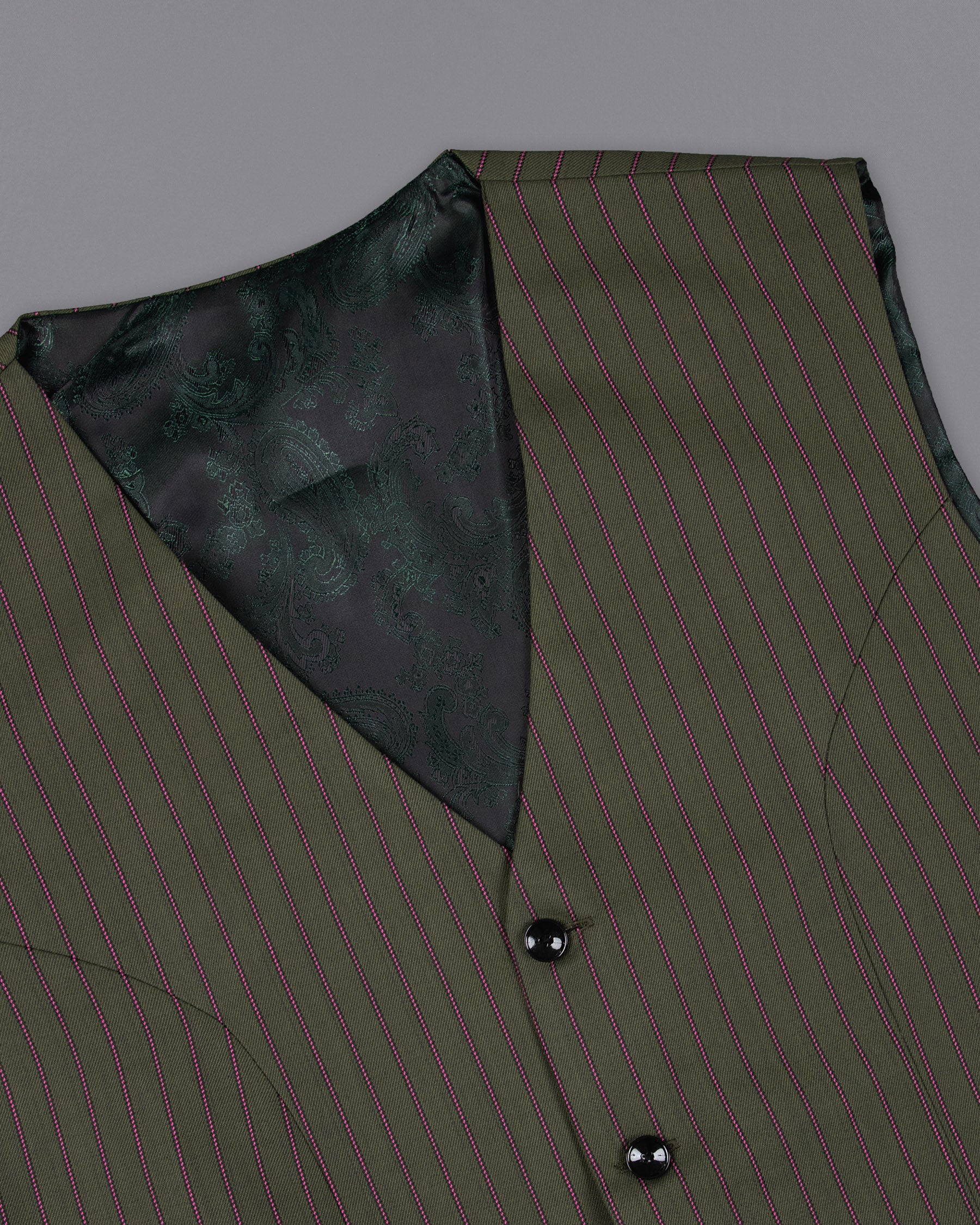 Kelp Green and Mulberry Pink Striped Woolrich Waistcoat