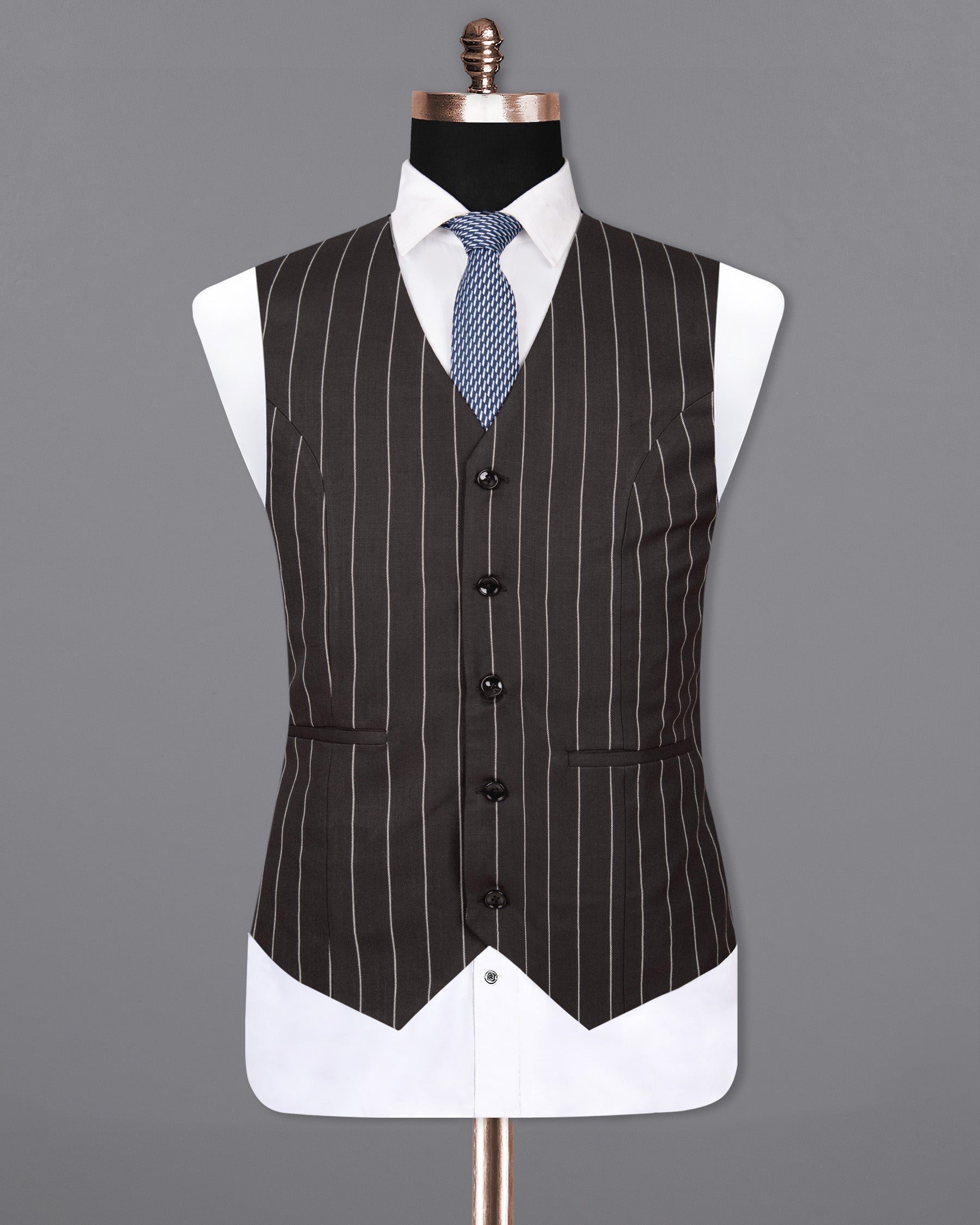 Charcoal Gray with white Striped Woolrich Waistcoat V1293-36, V1293-50, V1293-52, V1293-58, V1293-38, V1293-40, V1293-42, V1293-44, V1293-46, V1293-48, V1293-54, V1293-56, V1293-60