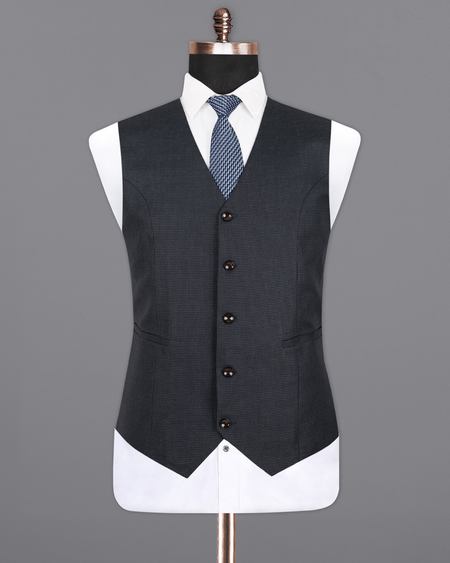 Pale Sky Grey houndstooth Wool Rich  Waistcoat V1311-36, V1311-38, V1311-40, V1311-42, V1311-44, V1311-46, V1311-48, V1311-50, V1311-52, V1311-54, V1311-56, V1311-58, V1311-60