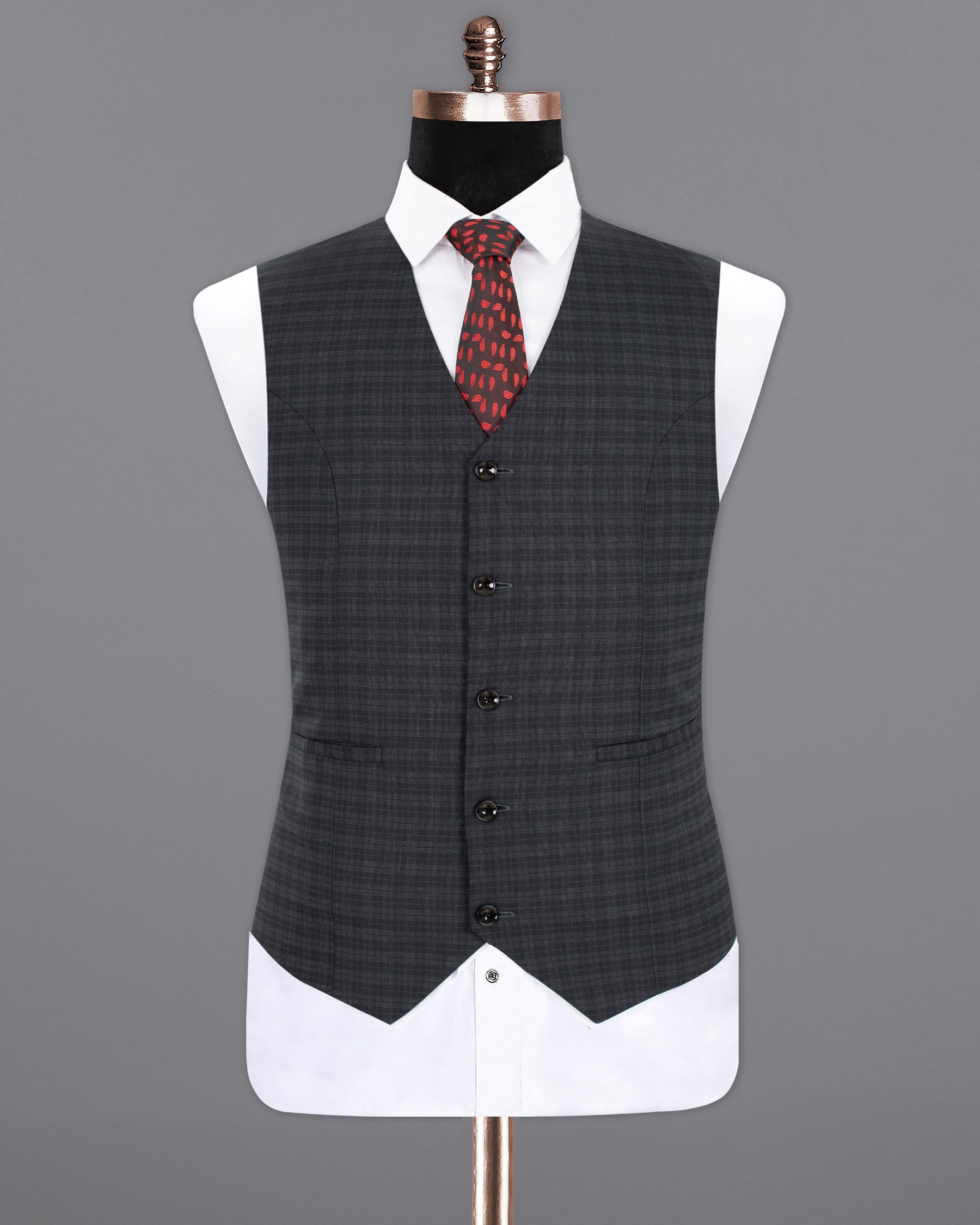 Shark Grey Plaid Wool Rich Waistcoat