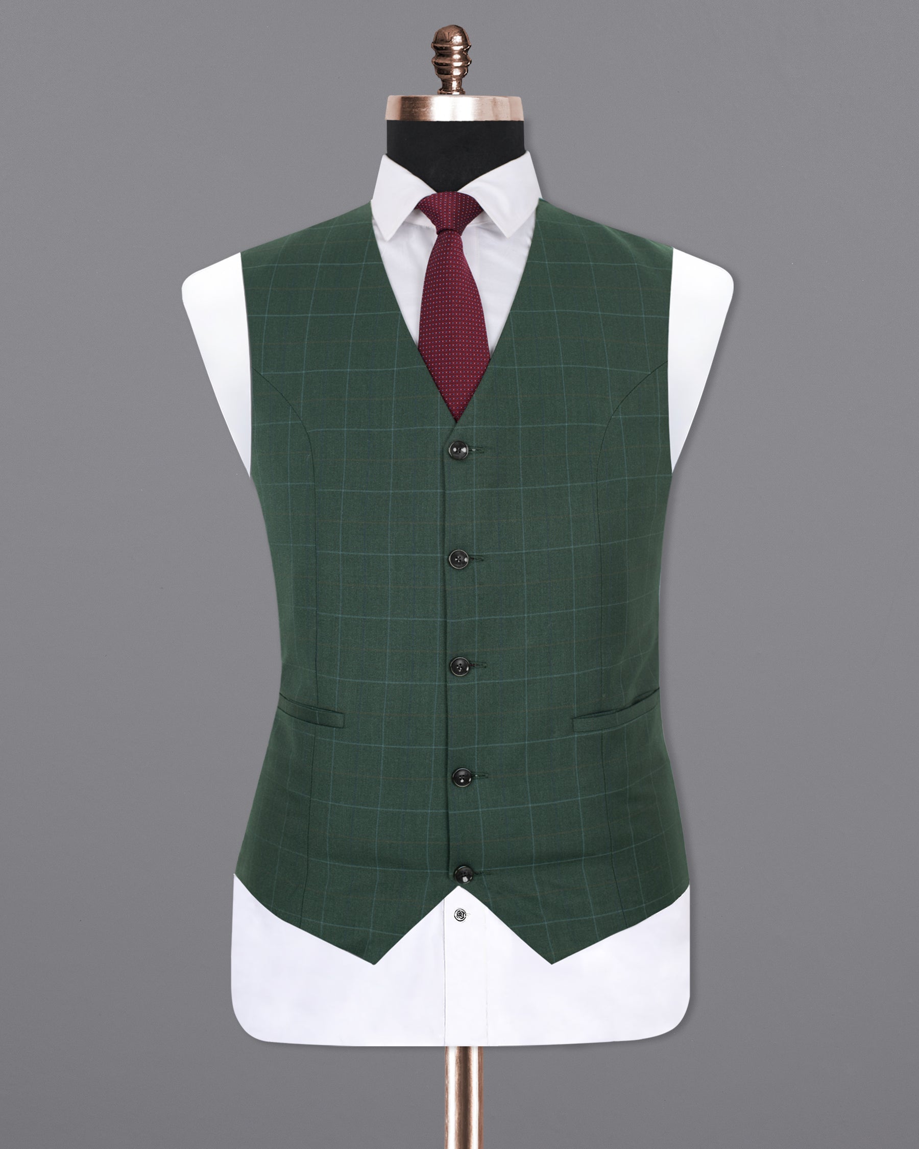 Celtic Green Double-Breasted Windowpane Wool Rich Waistcoat