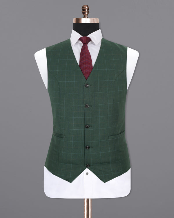 Celtic Green Double-Breasted Windowpane Wool Rich Waistcoat