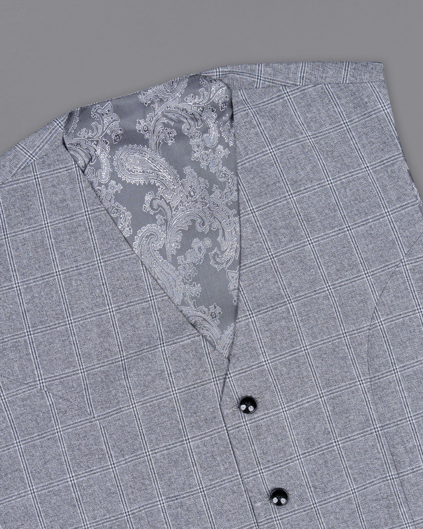 Manatee Grey windowpane Wool Rich Waistcoat V1445-36, V1445-38, V1445-40, V1445-42, V1445-44, V1445-46, V1445-48, V1445-50, V1445-52, V1445-54, V1445-56, V1445-58, V1445-60