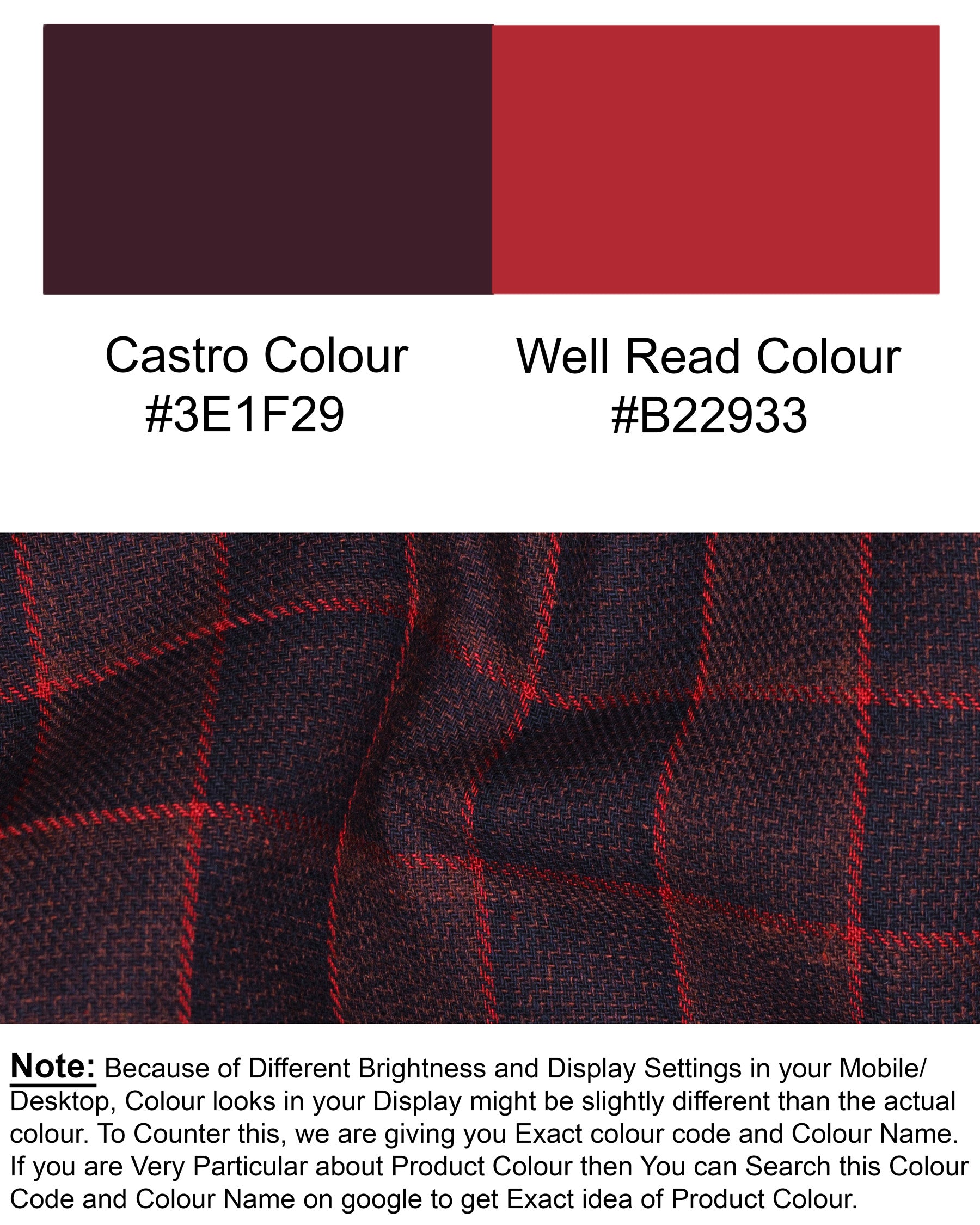 Castro and Well-Read windowpane Premium Cotton Waistcoat V1450-36, V1450-38, V1450-40, V1450-42, V1450-44, V1450-46, V1450-48, V1450-50, V1450-52, V1450-54, V1450-56, V1450-58, V1450-60