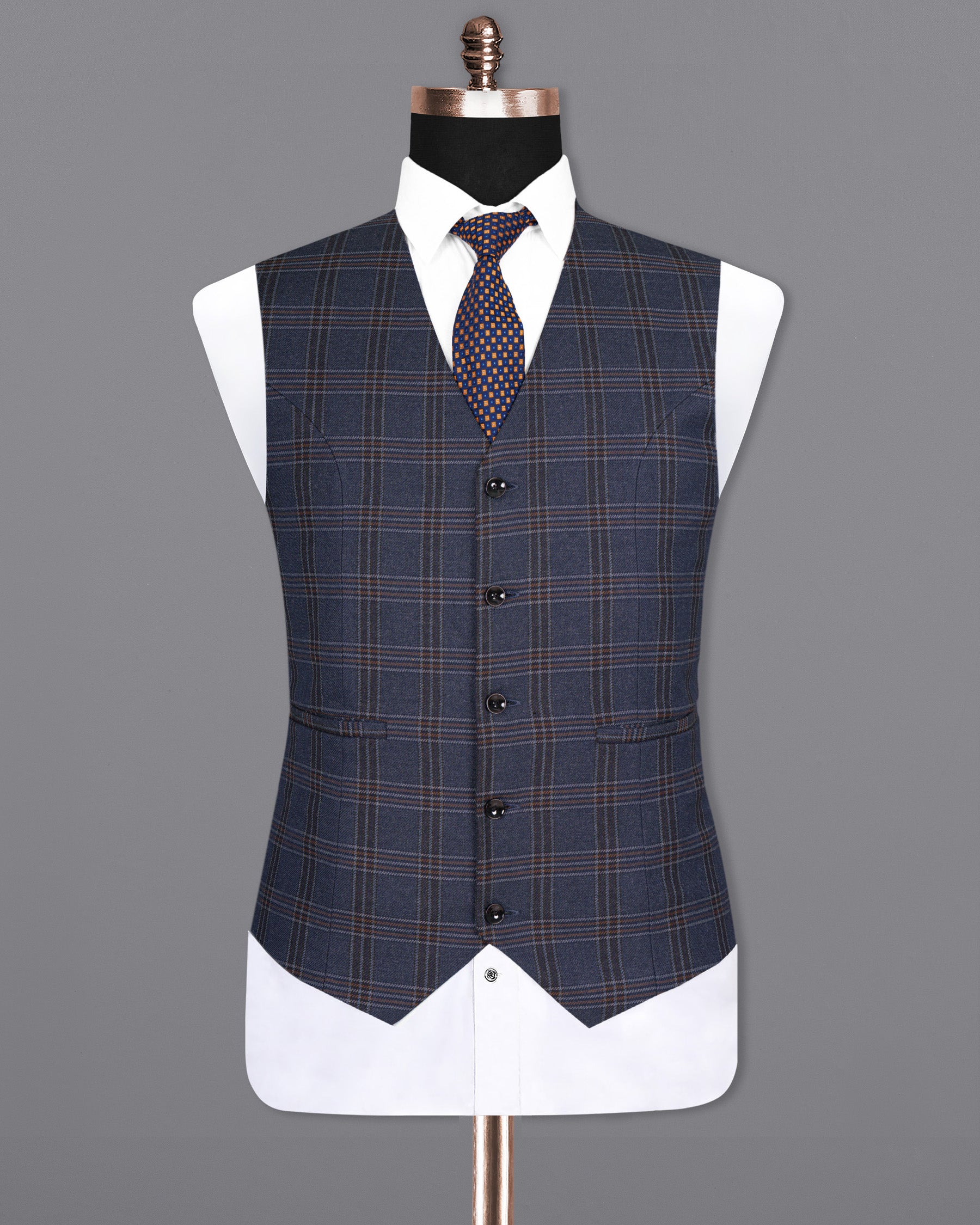 Licorice Blue Plaid heavyweight tweed Wool Rich Waistcoat V1453-36, V1453-38, V1453-40, V1453-42, V1453-44, V1453-46, V1453-48, V1453-50, V1453-52, V1453-54, V1453-56, V1453-58, V1453-60