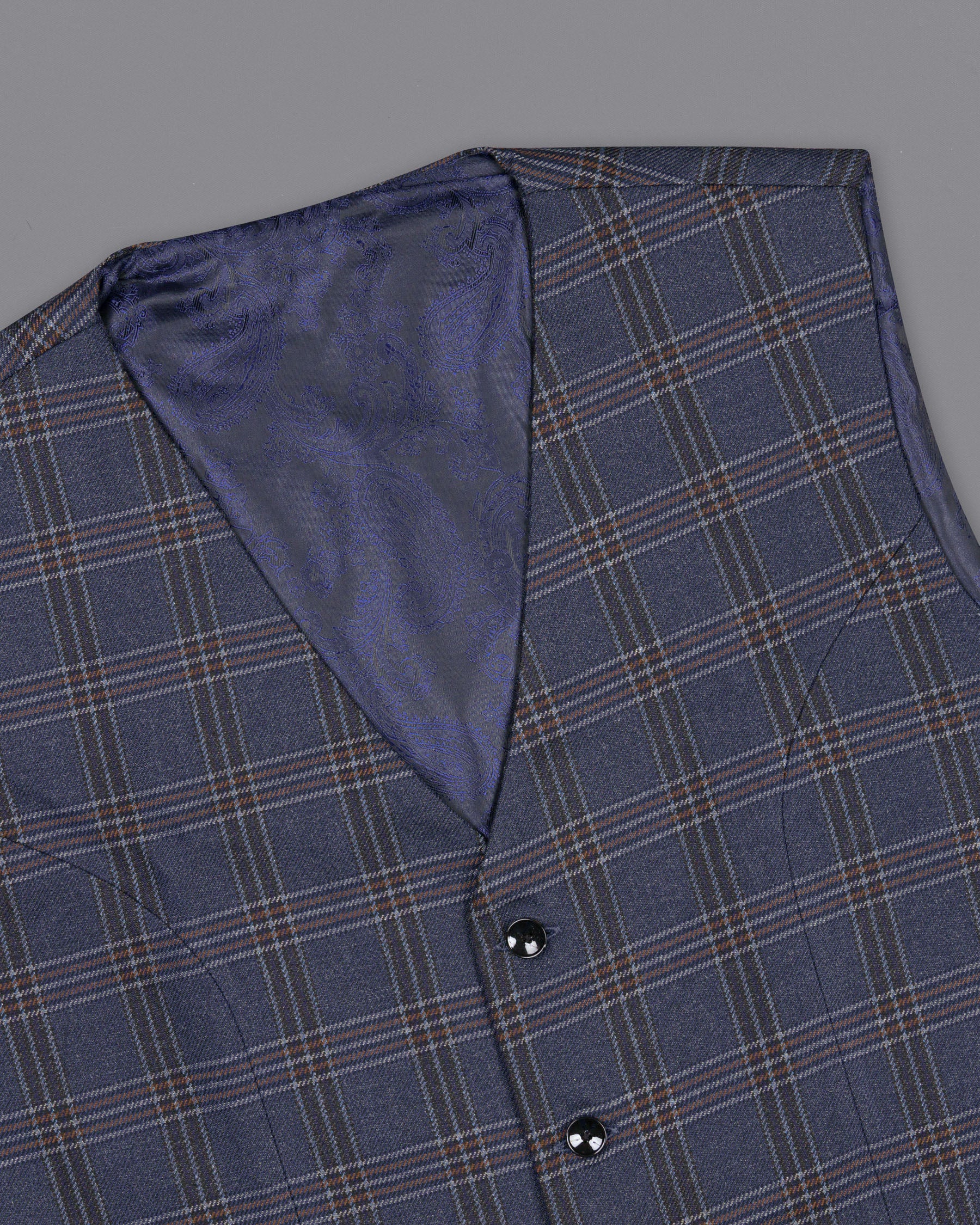 Licorice Blue Plaid heavyweight tweed Wool Rich Waistcoat V1453-36, V1453-38, V1453-40, V1453-42, V1453-44, V1453-46, V1453-48, V1453-50, V1453-52, V1453-54, V1453-56, V1453-58, V1453-60