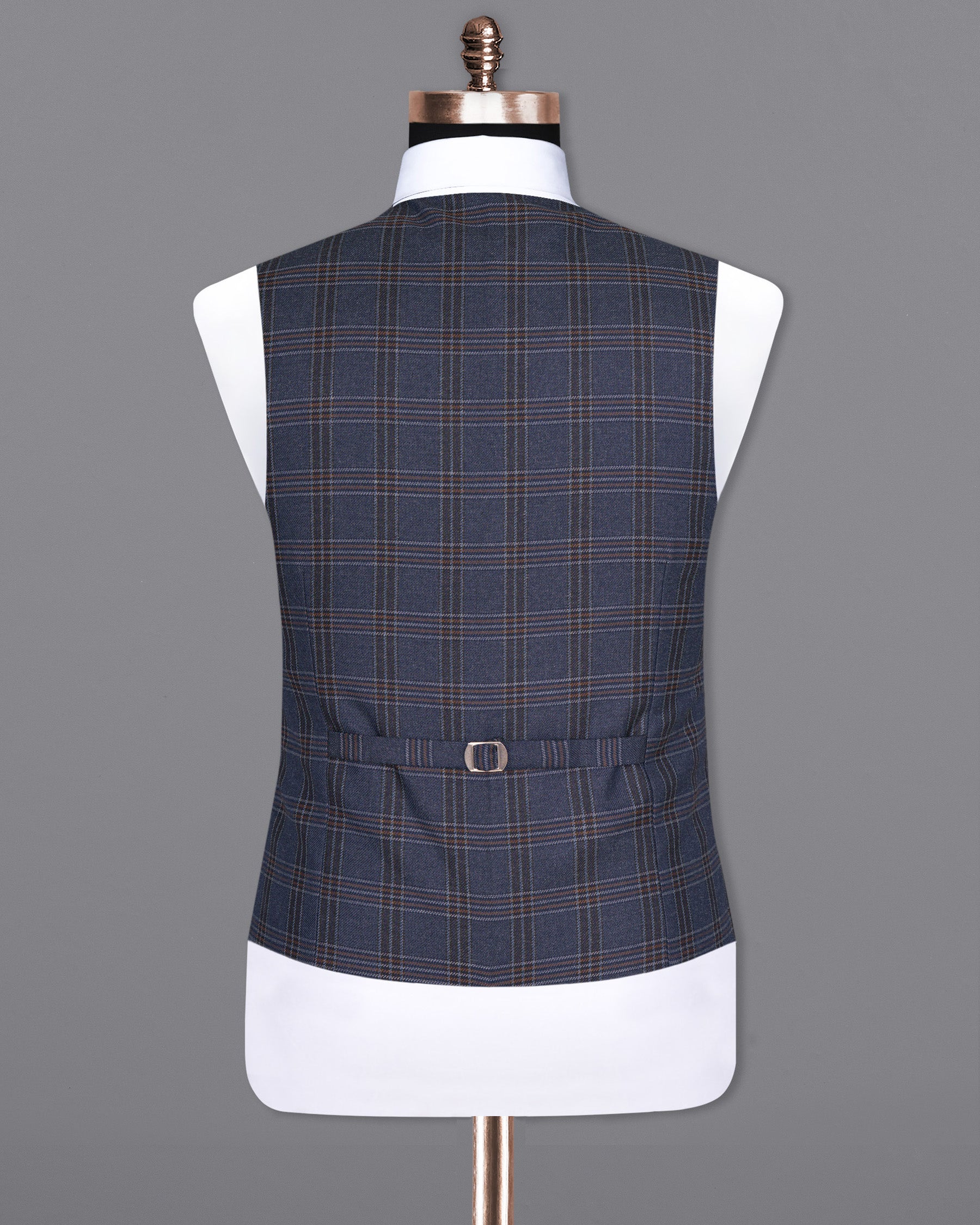 Licorice Blue Plaid heavyweight tweed Wool Rich Waistcoat V1453-36, V1453-38, V1453-40, V1453-42, V1453-44, V1453-46, V1453-48, V1453-50, V1453-52, V1453-54, V1453-56, V1453-58, V1453-60