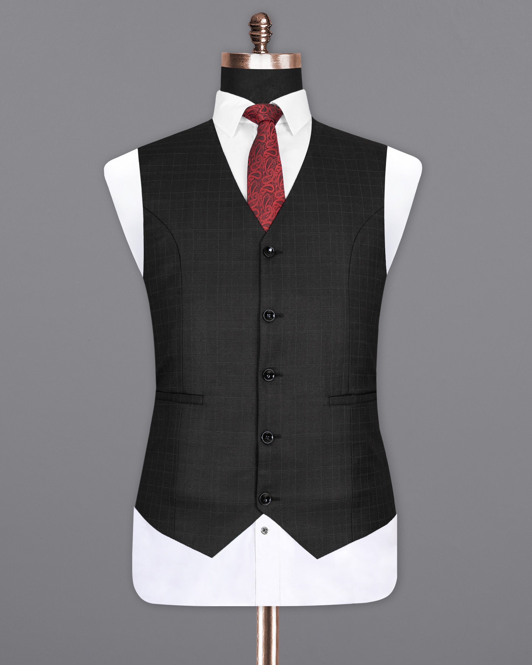 Jade Black Plaid Wool Rich Waistcoat V1463-36, V1463-38, V1463-40, V1463-42, V1463-44, V1463-46, V1463-48, V1463-50, V1463-52, V1463-54, V1463-56, V1463-58, V1463-60