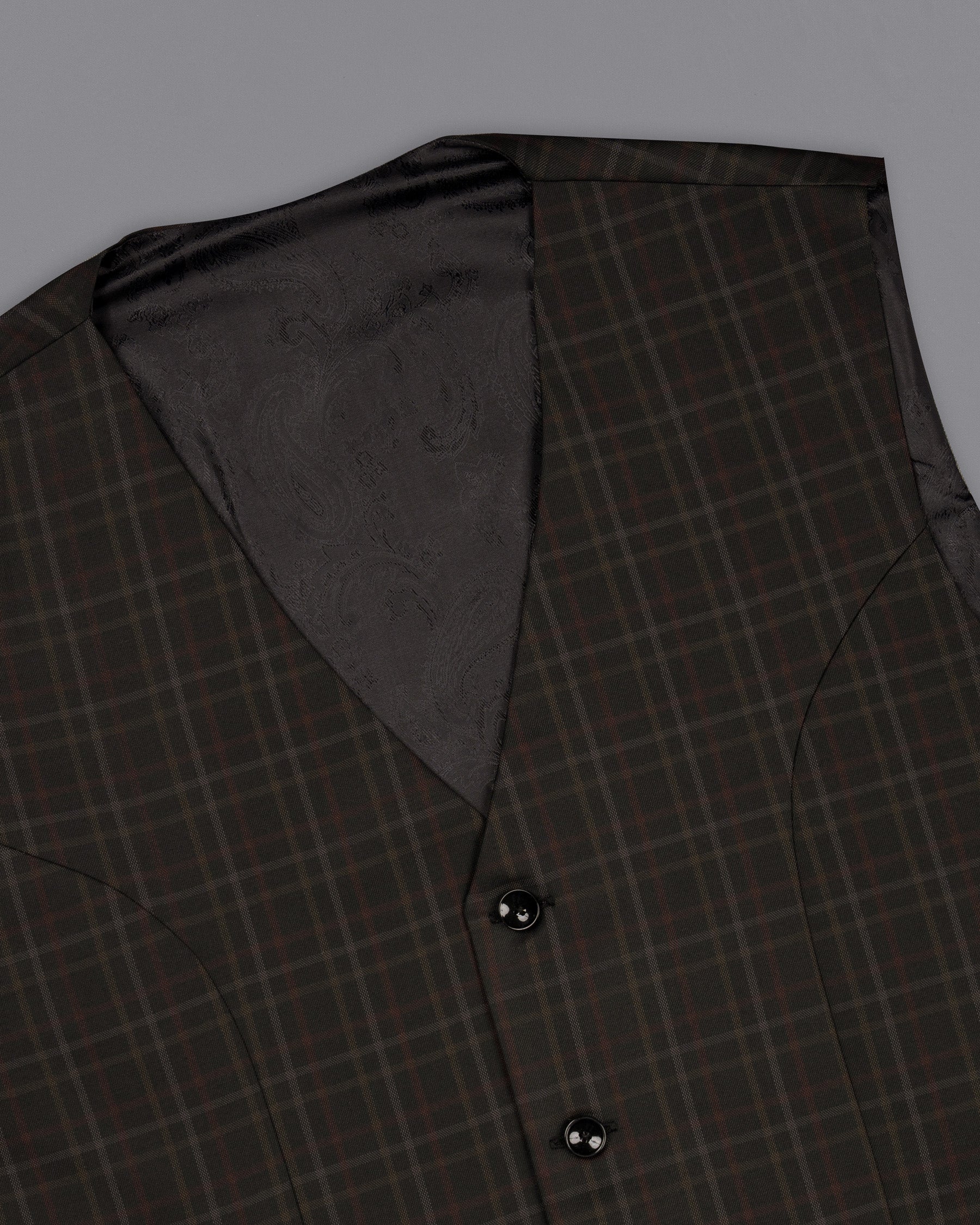  Zeus Black Plaid Wool Rich Waistcoat V1494-36, V1494-38, V1494-40, V1494-42, V1494-44, V1494-46, V1494-48, V1494-50, V1494-52, V1494-54, V1494-56, V1494-58, V1494-60