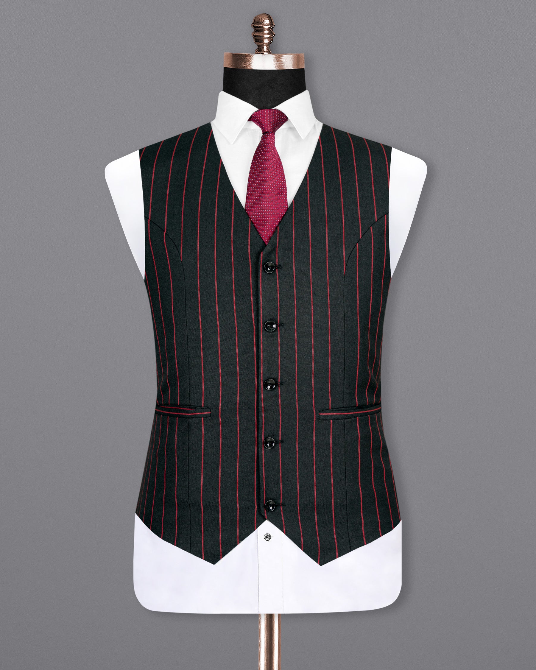 Jade Black with Red Striped Woolrich Waistcoat V1520-36, V1520-38, V1520-40, V1520-42, V1520-44, V1520-46, V1520-48, V1520-50, V1520-52, V1520-54, V1520-56, V1520-58, V1520-60