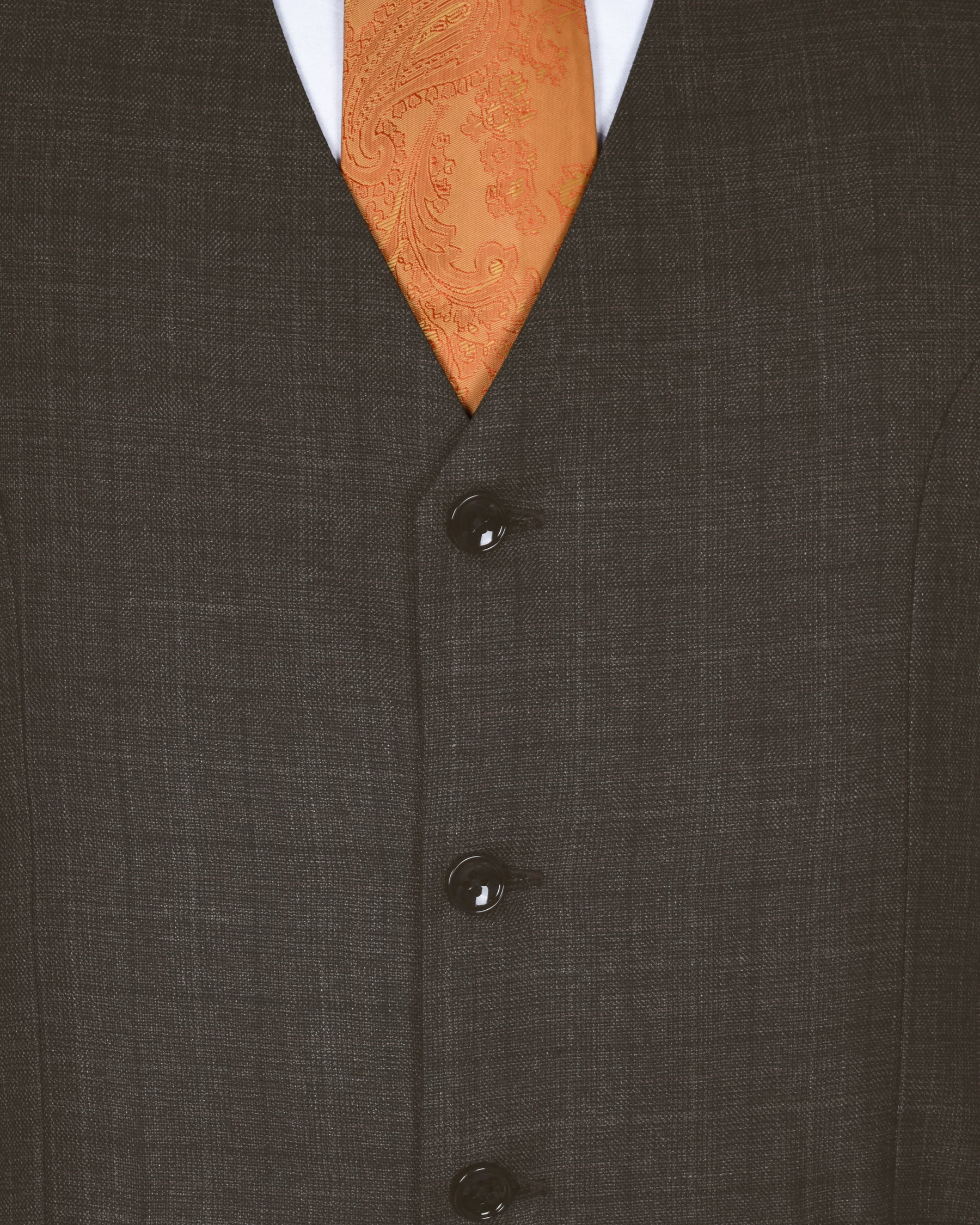 Brown Subtle Plaid Wool Blend Double Breasted Waistcoat