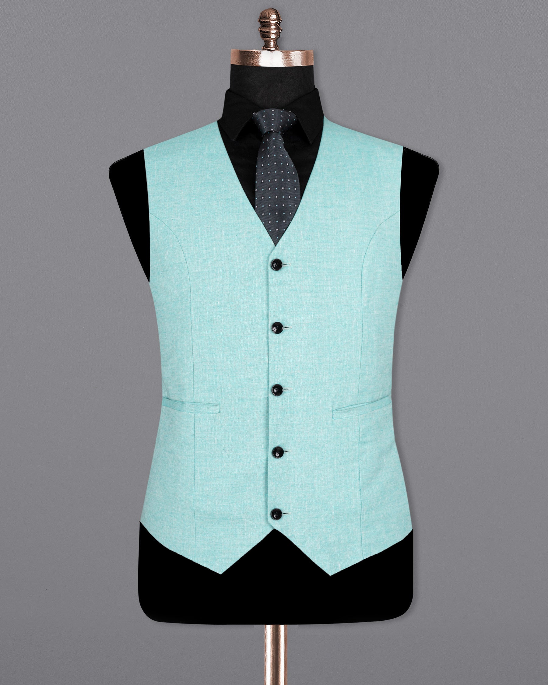 Aqua Island Blue Luxurious Linen Waistcoat V1542-36, V1542-38, V1542-40, V1542-42, V1542-44, V1542-46, V1542-48, V1542-50, V1542-52, V1542-54, V1542-56, V1542-58, V1542-60