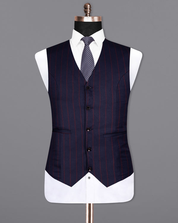 Midnight Express Blue Striped Wool Rich Waistcoat V1551-36, V1551-38, V1551-40, V1551-42, V1551-44, V1551-46, V1551-48, V1551-50, V1551-52, V1551-54, V1551-56, V1551-58, V1551-60