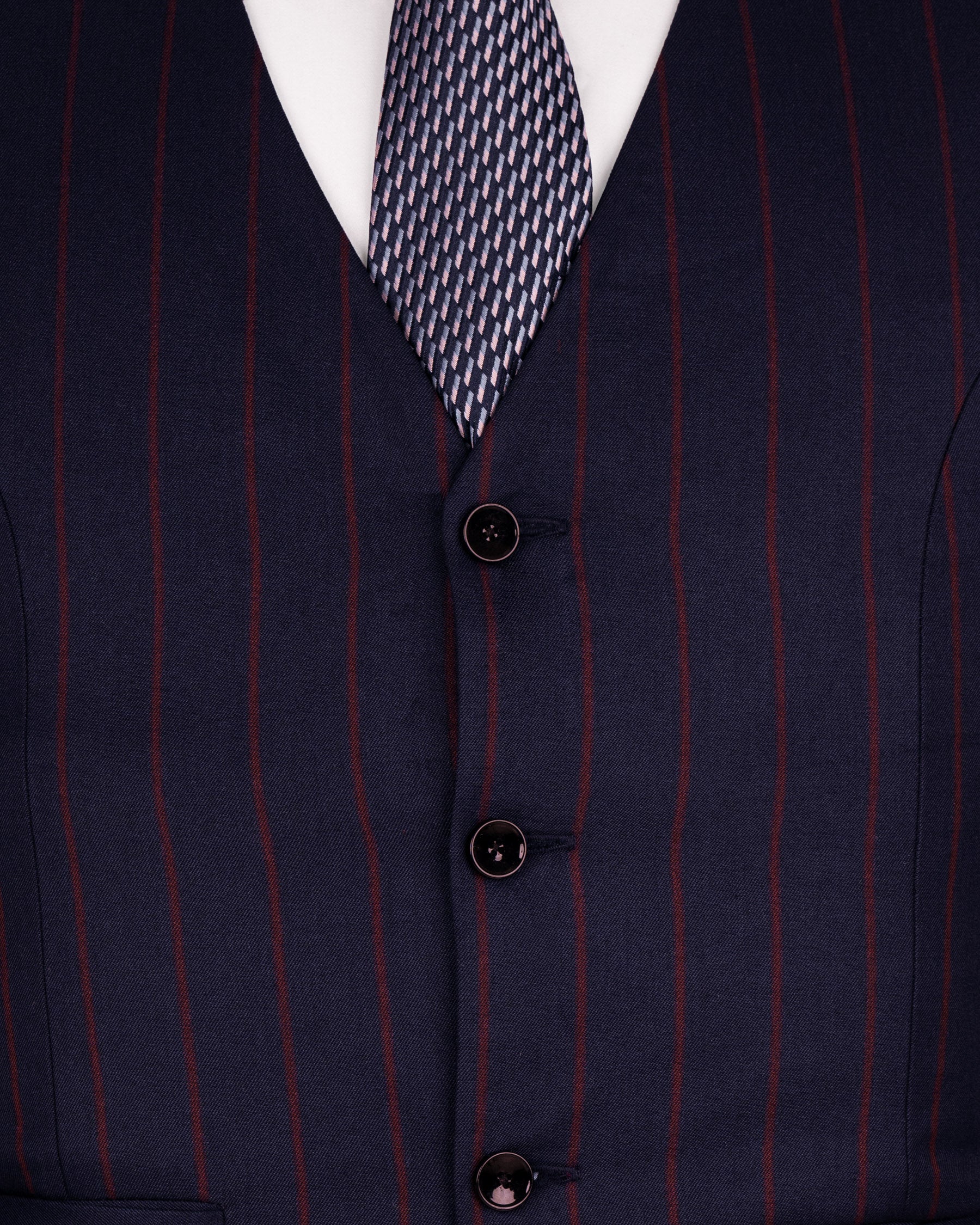 Midnight Express Blue Striped Wool Rich Waistcoat V1551-36, V1551-38, V1551-40, V1551-42, V1551-44, V1551-46, V1551-48, V1551-50, V1551-52, V1551-54, V1551-56, V1551-58, V1551-60