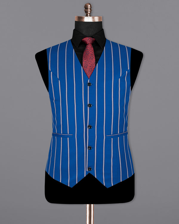 Cerulean Blue Striped Woolrich Waistcoat V1555-36, V1555-38, V1555-40, V1555-42, V1555-44, V1555-46, V1555-48, V1555-50, V1555-52, V1555-54, V1555-56, V1555-58, V1555-60