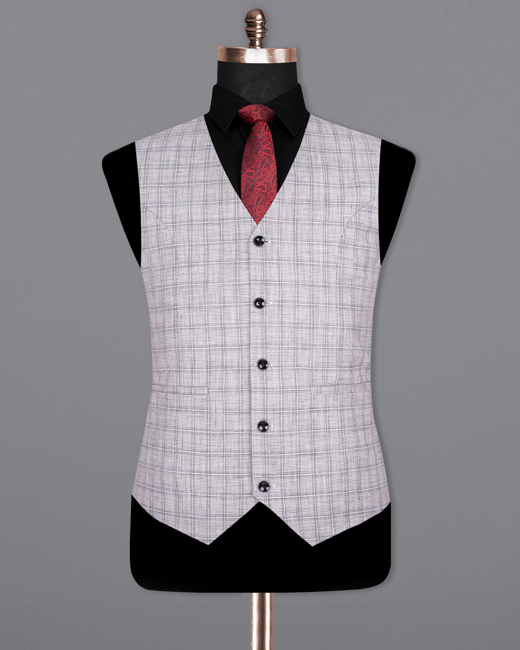 Mercury Grey Plaid Premium Cotton Waistcoat V1562-36, V1562-38, V1562-40, V1562-42, V1562-44, V1562-46, V1562-48, V1562-50, V1562-52, V1562-54, V1562-56, V1562-58, V1562-60