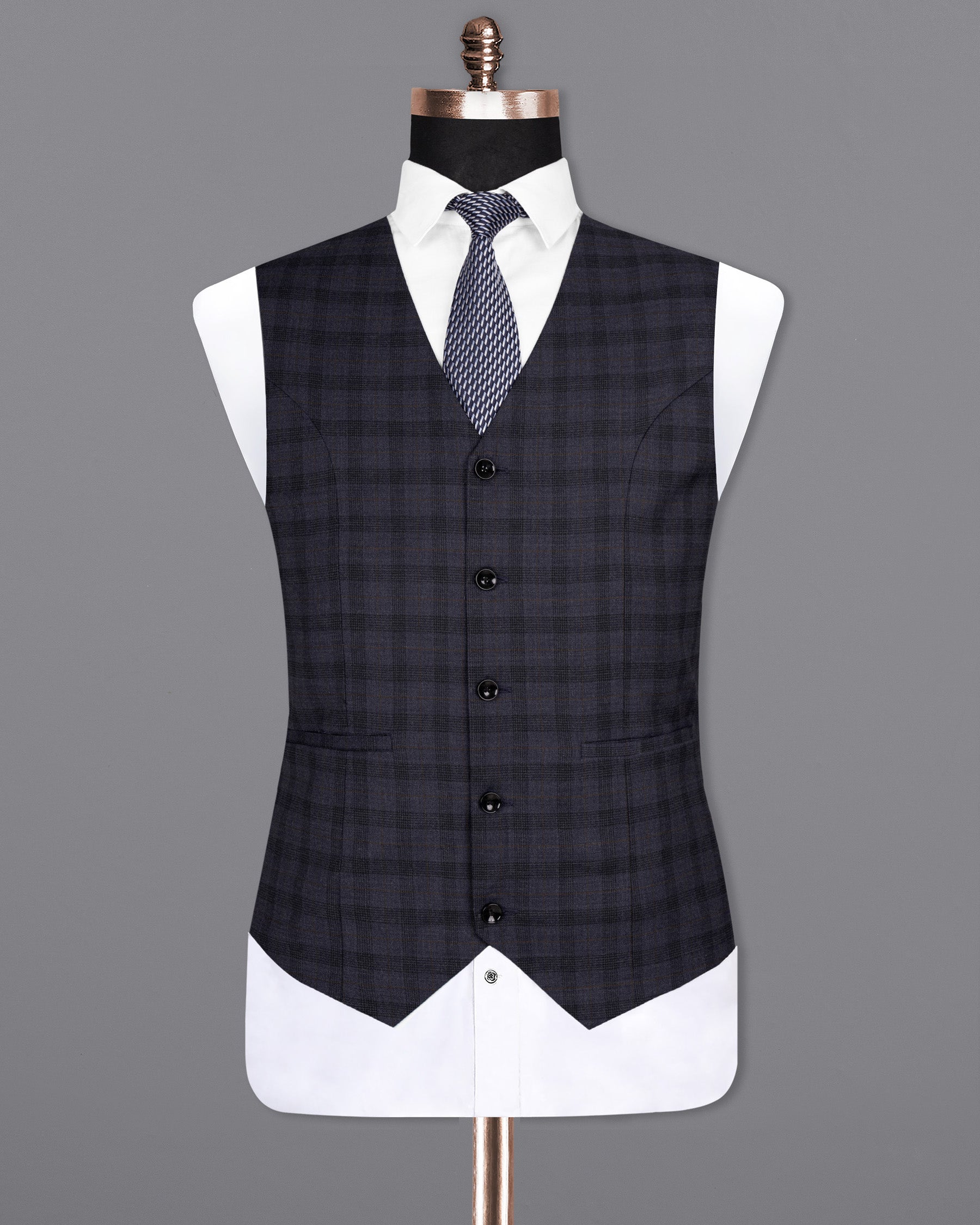 Navy Blue Plaid Wool Rich Waistcoat V1563-36, V1563-38, V1563-40, V1563-42, V1563-44, V1563-46, V1563-48, V1563-50, V1563-52, V1563-54, V1563-56, V1563-58, V1563-60