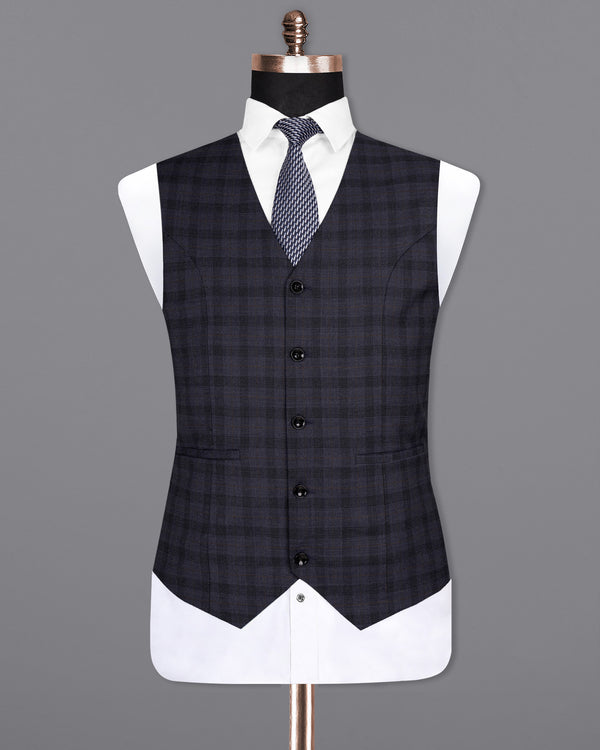 Navy Blue Plaid Wool Rich Waistcoat V1563-36, V1563-38, V1563-40, V1563-42, V1563-44, V1563-46, V1563-48, V1563-50, V1563-52, V1563-54, V1563-56, V1563-58, V1563-60