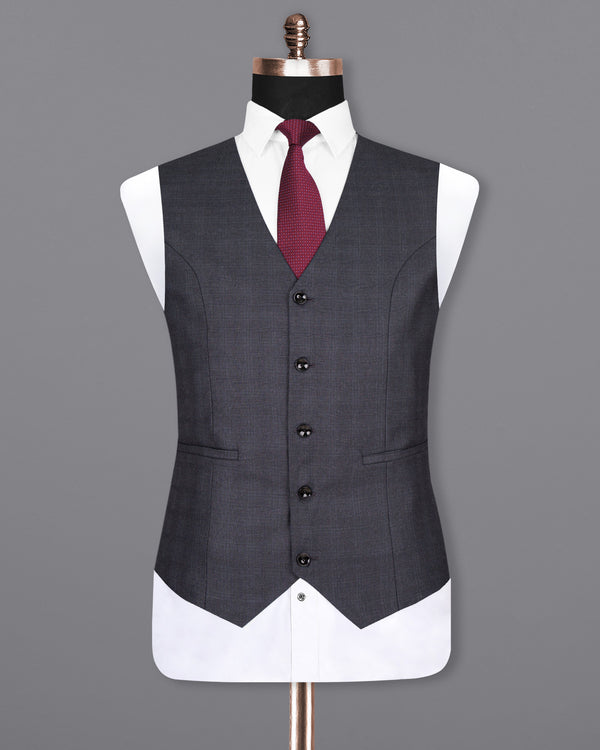 Gravel Grey Subtle Plaid Wool Rich Waistcoat V1567-36, V1567-38, V1567-40, V1567-42, V1567-44, V1567-46, V1567-48, V1567-50, V1567-52, V1567-54, V1567-56, V1567-58, V1567-60