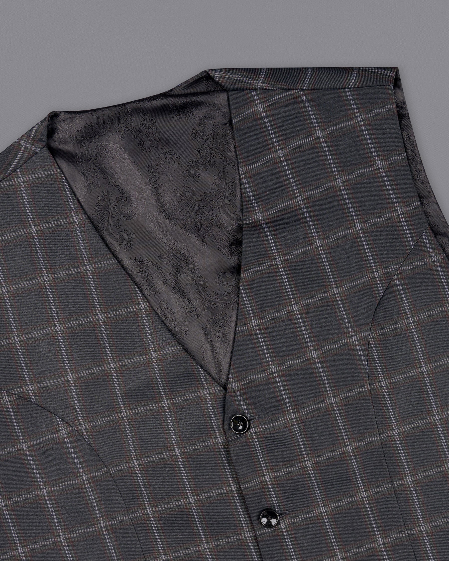 Tundora Gray windowpane Wool Rich Waistcoat V1591-36, V1591-38, V1591-40, V1591-42, V1591-44, V1591-46, V1591-48, V1591-50, V1591-52, V1591-54, V1591-56, V1591-58, V1591-60