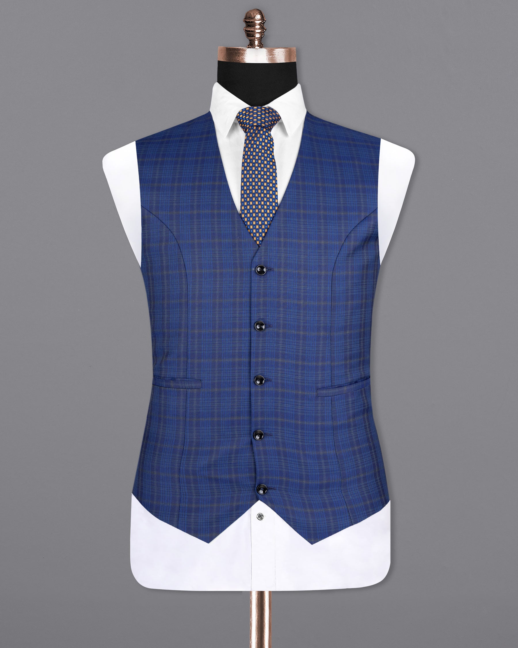 Cloud Burst Blue Plaid Wool Rich Waistcoat V1592-36, V1592-38, V1592-40, V1592-42, V1592-44, V1592-46, V1592-48, V1592-50, V1592-52, V1592-54, V1592-56, V1592-58, V1592-60