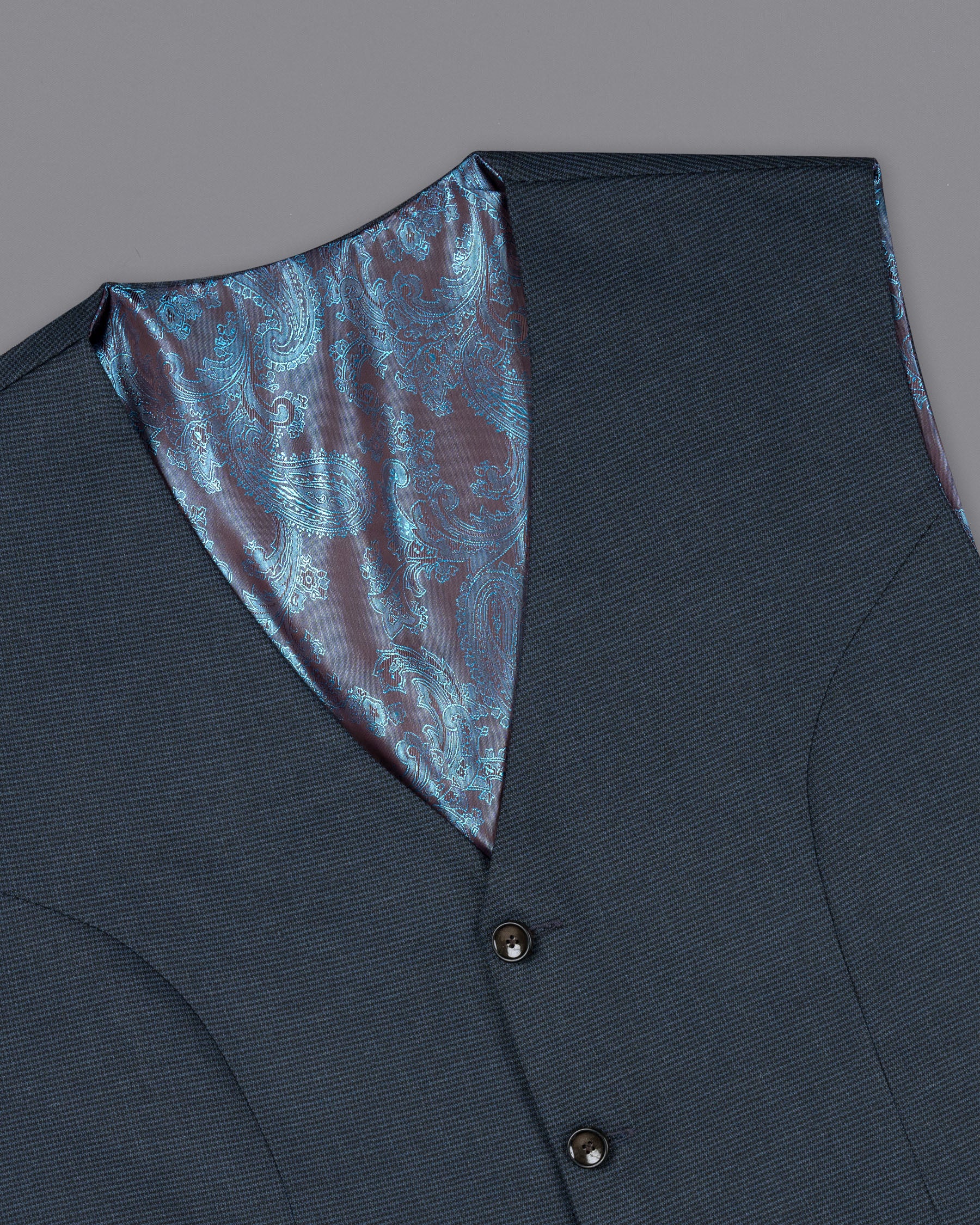 Ebony Clay Blue houndstooth Wool Rich Waistcoat V1593-36, V1593-38, V1593-40, V1593-42, V1593-44, V1593-46, V1593-48, V1593-50, V1593-52, V1593-54, V1593-56, V1593-58, V1593-60