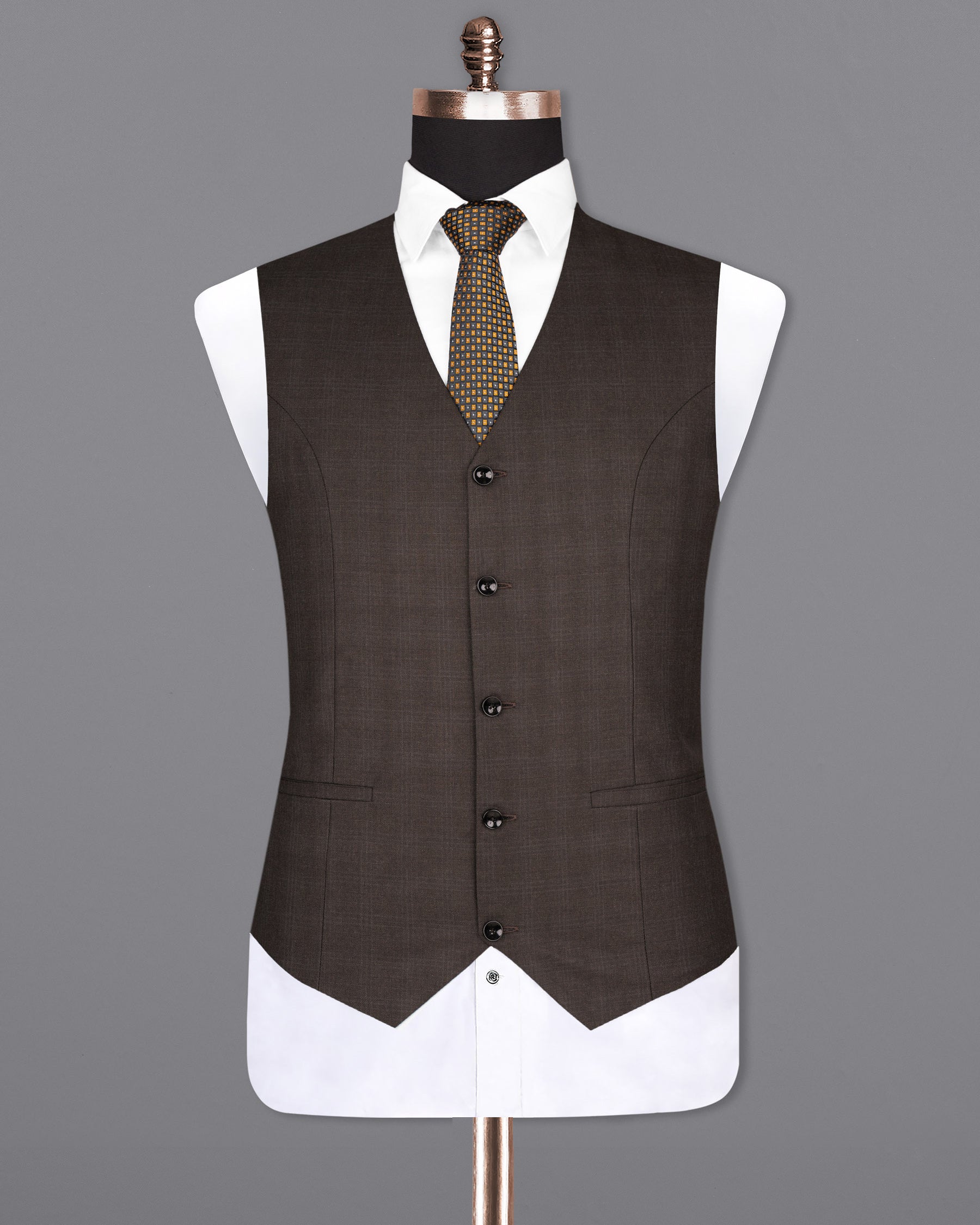 Armadillo Brown subtle windowpane Wool Rich Waistcoat V1598-36, V1598-38, V1598-40, V1598-42, V1598-44, V1598-46, V1598-48, V1598-50, V1598-52, V1598-54, V1598-56, V1598-58, V1598-60