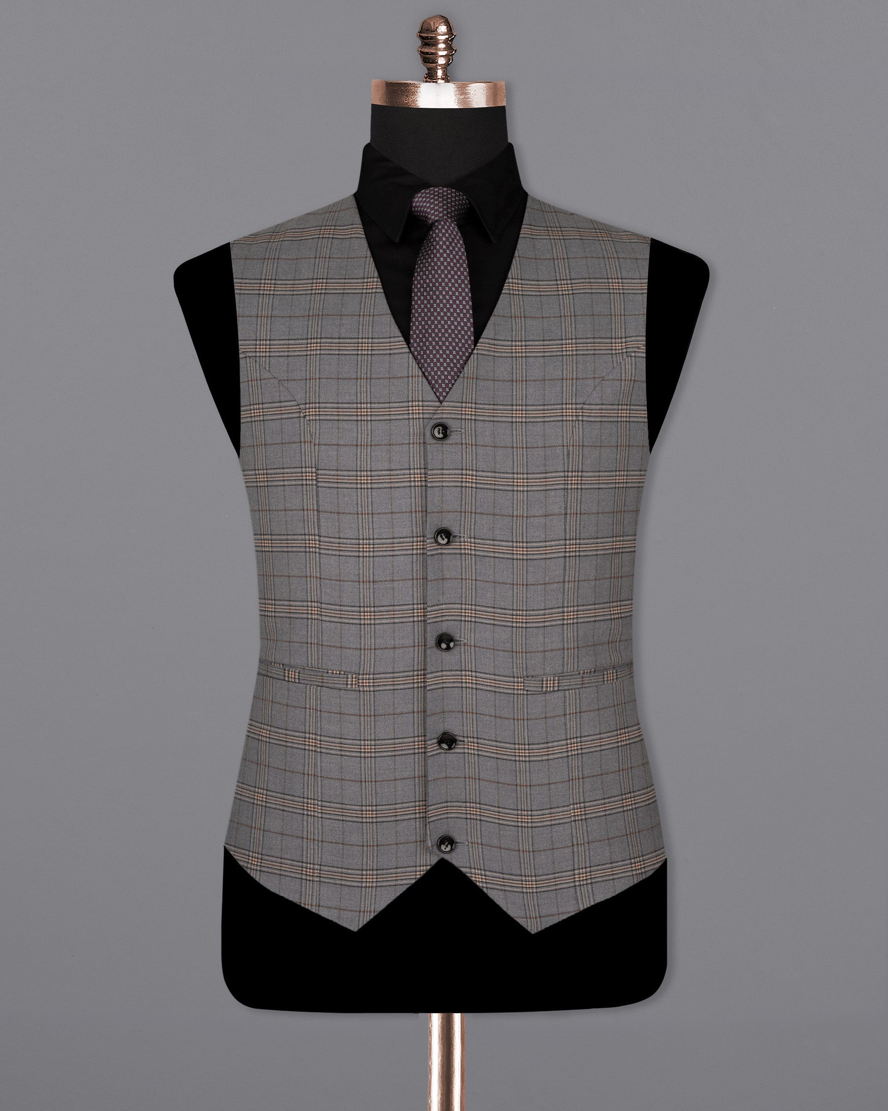 Chicago Gray Super fine Plaid Wool Rich Waistcoat V1604-36, V1604-38, V1604-40, V1604-42, V1604-44, V1604-46, V1604-48, V1604-50, V1604-52, V1604-54, V1604-56, V1604-58, V1604-60