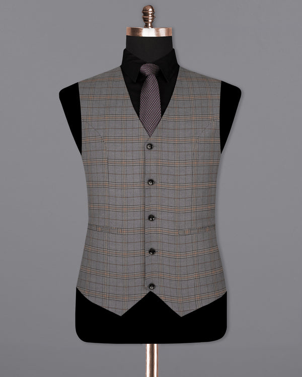 Chicago Gray Super fine Plaid Wool Rich Waistcoat V1604-36, V1604-38, V1604-40, V1604-42, V1604-44, V1604-46, V1604-48, V1604-50, V1604-52, V1604-54, V1604-56, V1604-58, V1604-60