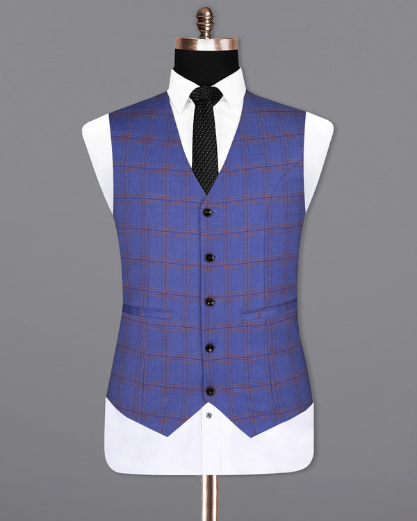 East Bay Blue Super fine Windowpane Wool Rich Waistcoat V1612-36, V1612-38, V1612-40, V1612-42, V1612-44, V1612-46, V1612-48, V1612-50, V1612-52, V1612-54, V1612-56, V1612-58, V1612-60