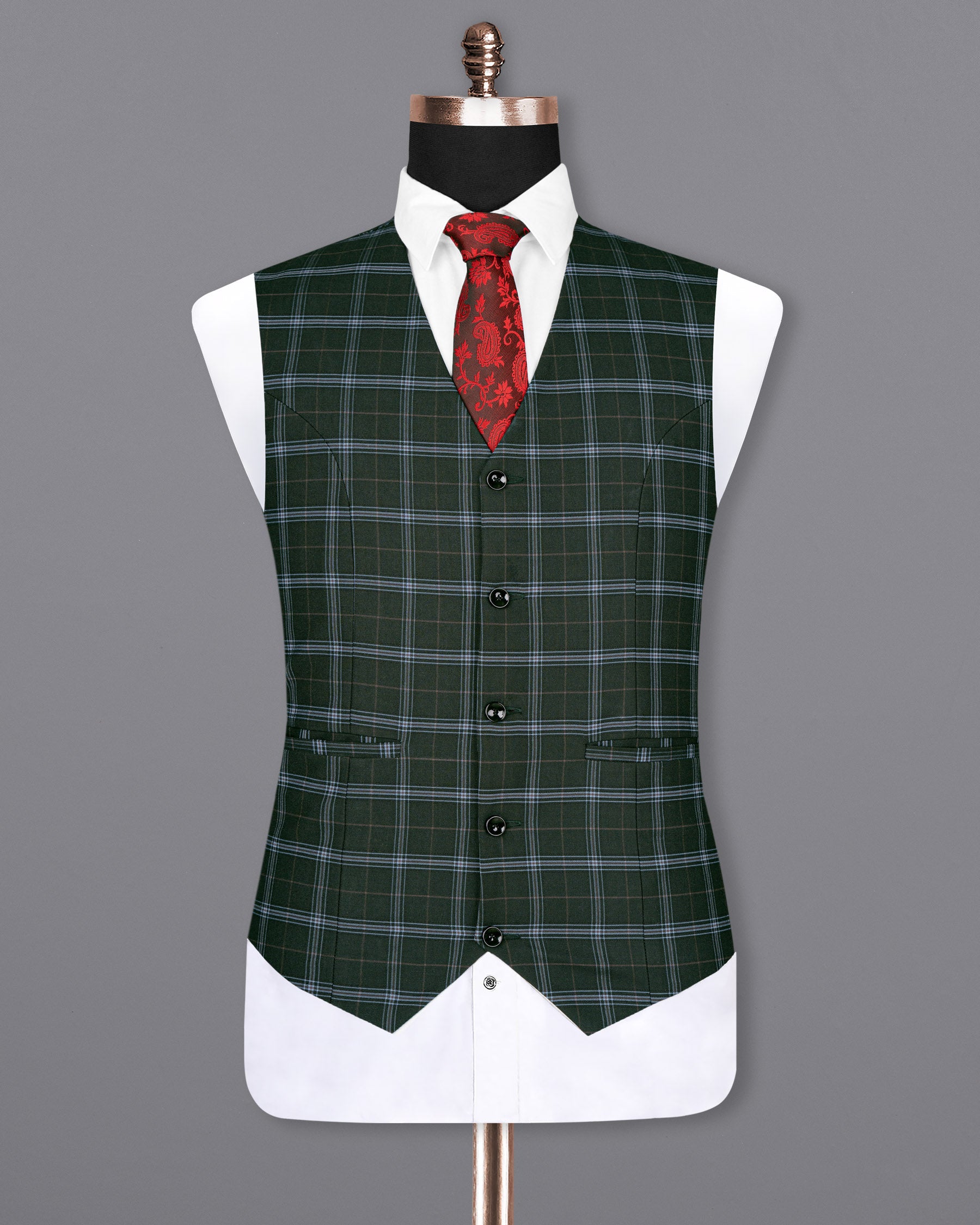 Log Cabin Green Super fine Windowpane Wool Rich Waistcoat V1614-36, V1614-38, V1614-40, V1614-42, V1614-44, V1614-46, V1614-48, V1614-50, V1614-52, V1614-54, V1614-56, V1614-58, V1614-60