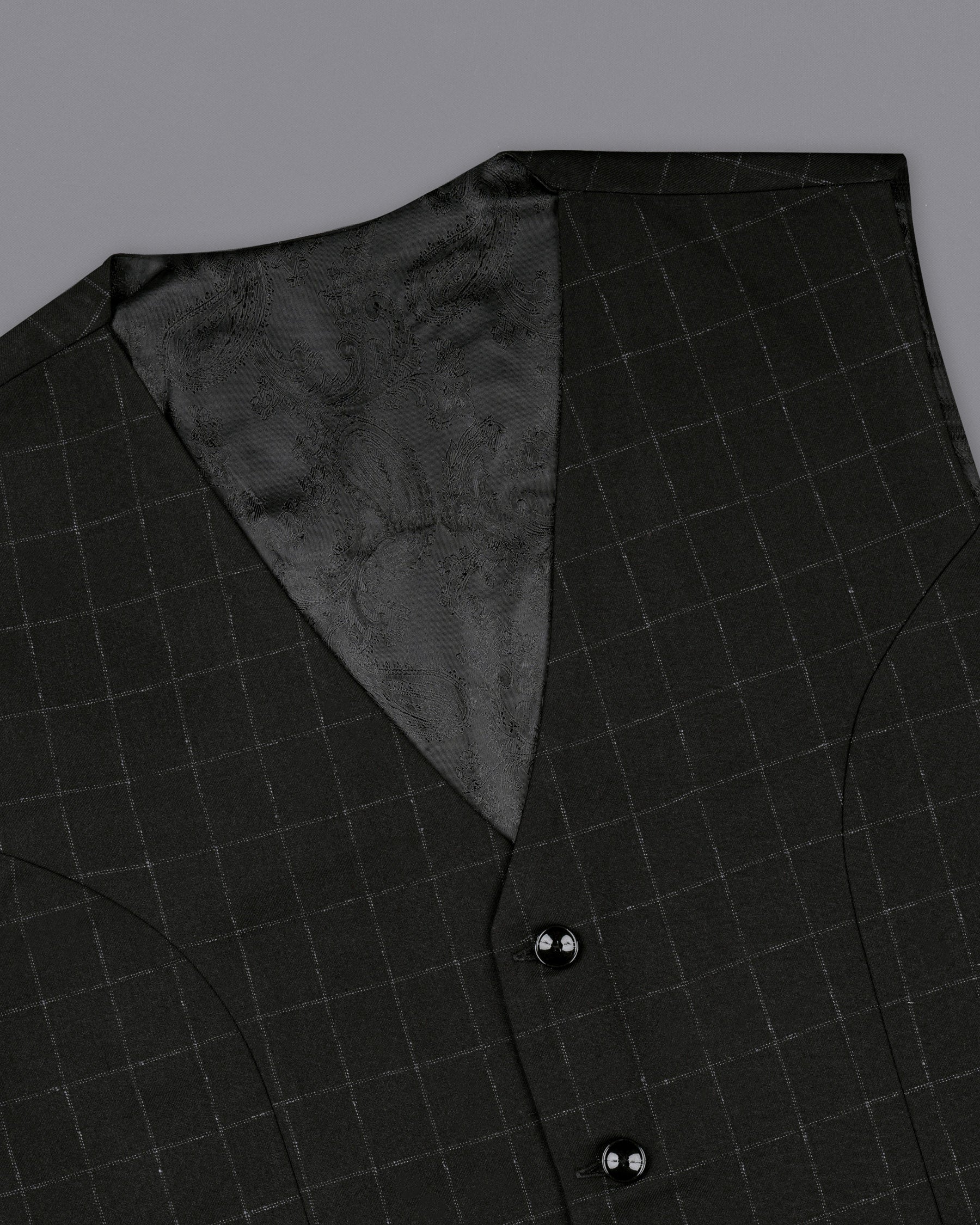 Log Cabin Black Super fine Windowpane Wool Rich Waistcoat V1615-36, V1615-38, V1615-40, V1615-42, V1615-44, V1615-46, V1615-48, V1615-50, V1615-52, V1615-54, V1615-56, V1615-58, V1615-60