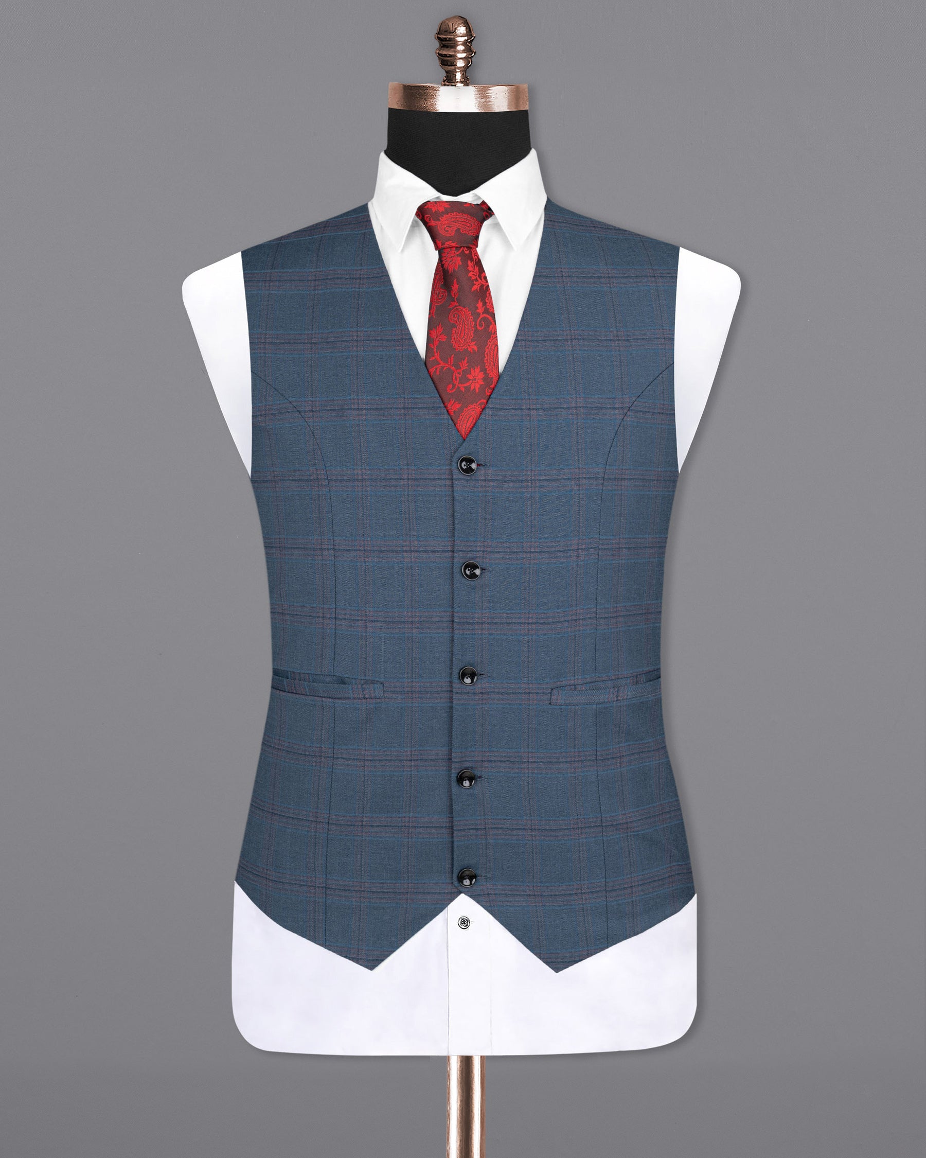 Pickled Bluewood Super fine Checkered Woolrich Waistcoat V1626-36, V1626-38, V1626-40, V1626-42, V1626-44, V1626-46, V1626-48, V1626-50, V1626-52, V1626-54, V1626-56, V1626-58, V1626-60