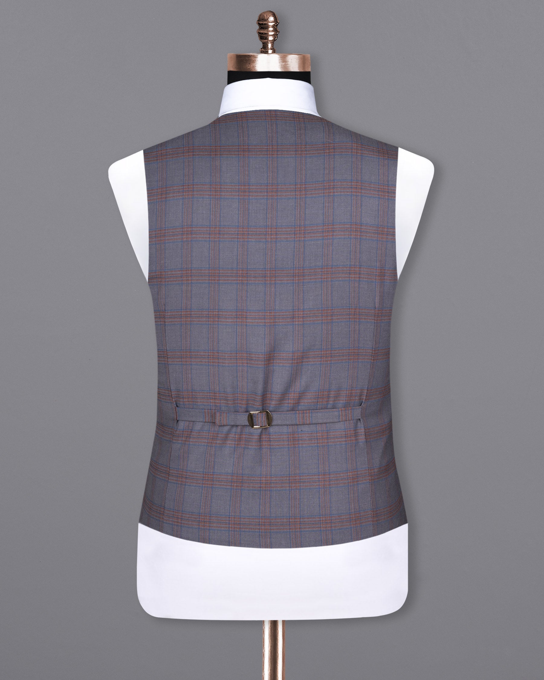 Manatee Grey Super fine Plaid Premium Cotton Waistcoat V1630-36, V1630-38, V1630-40, V1630-42, V1630-44, V1630-46, V1630-48, V1630-50, V1630-52, V1630-54, V1630-56, V1630-58, V1630-60