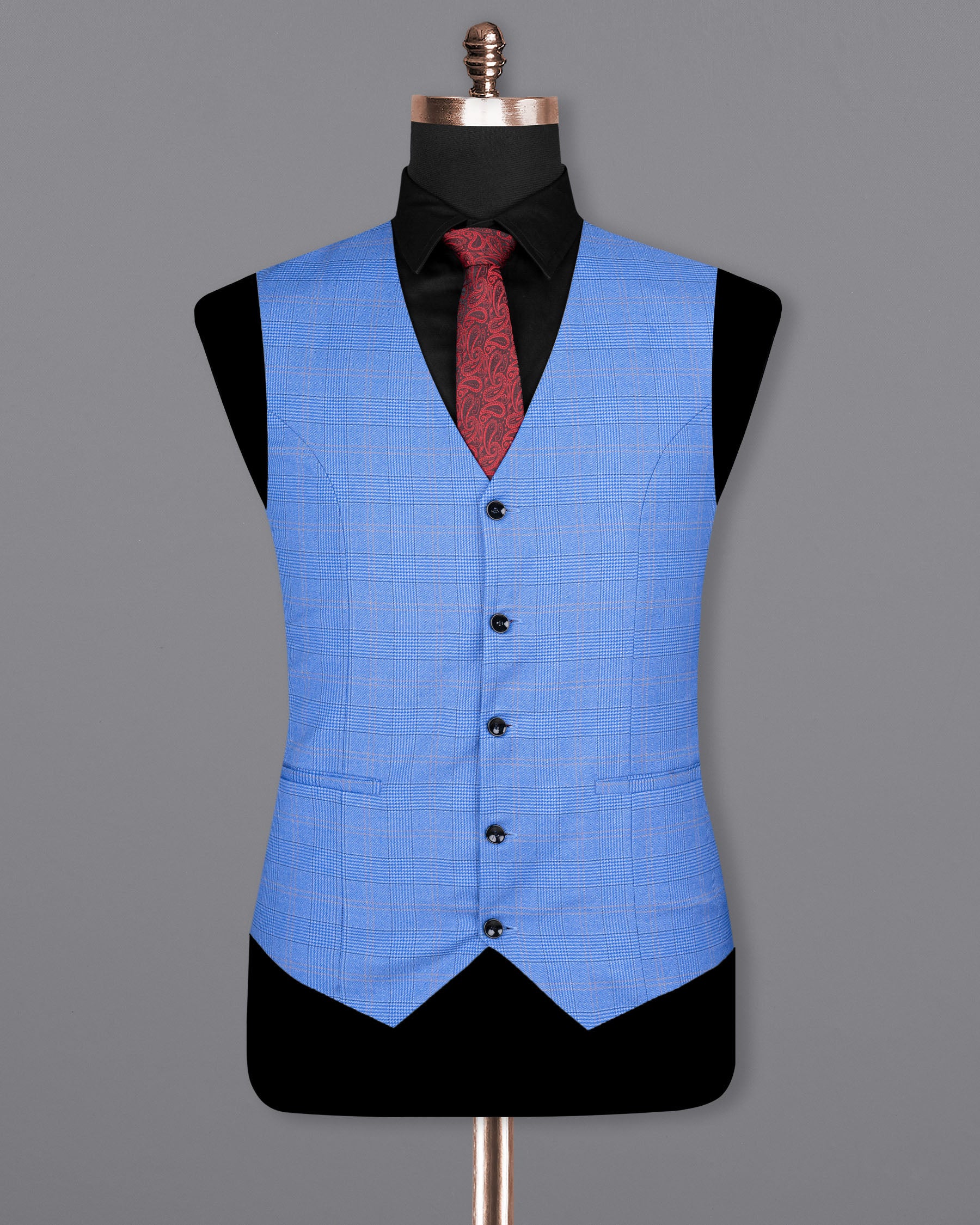 Cornflower Blue Super fine Plaid Woolrich Waistcoat V1635-36, V1635-38, V1635-40, V1635-42, V1635-44, V1635-46, V1635-48, V1635-50, V1635-52, V1635-54, V1635-56, V1635-58, V1635-60